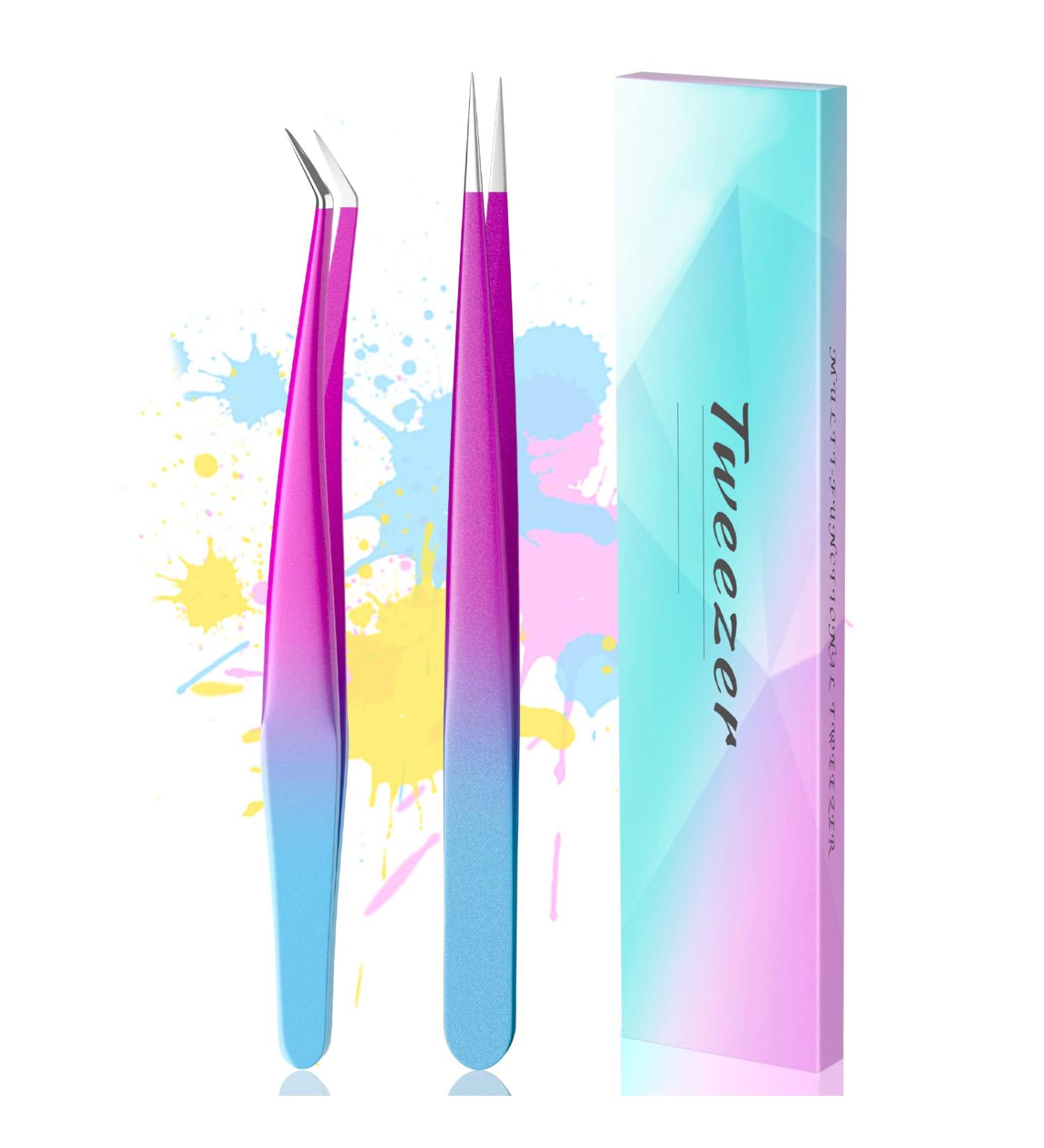 Precision Lash Tweezers Set for Women - Stainless Steel (2PCS) | Eyebrow, Eyelash, Blackhead, Facial Hair, Ingrown Hair Removal - Buy Online on GoSupps.com