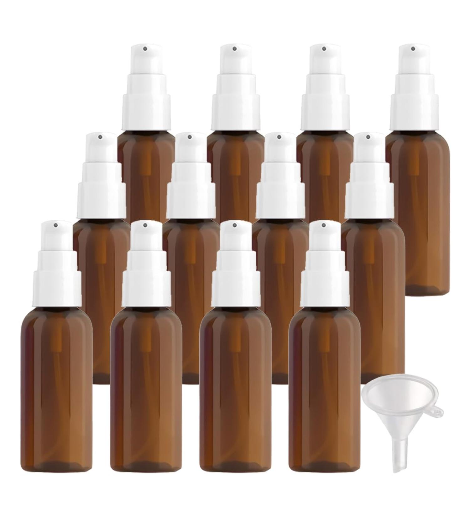ZEOABSY 12 Pieces 50 ml Brown Lotion Bottles with WhiteÂ Pump 50ml Empty PET Plastic Lotion Pump Bottle Cosmetic Gel Travel Container for Cosmetic Make up Cleaning + 2 x Funnel Brown 50ml - Buy Online on GoSupps.com
