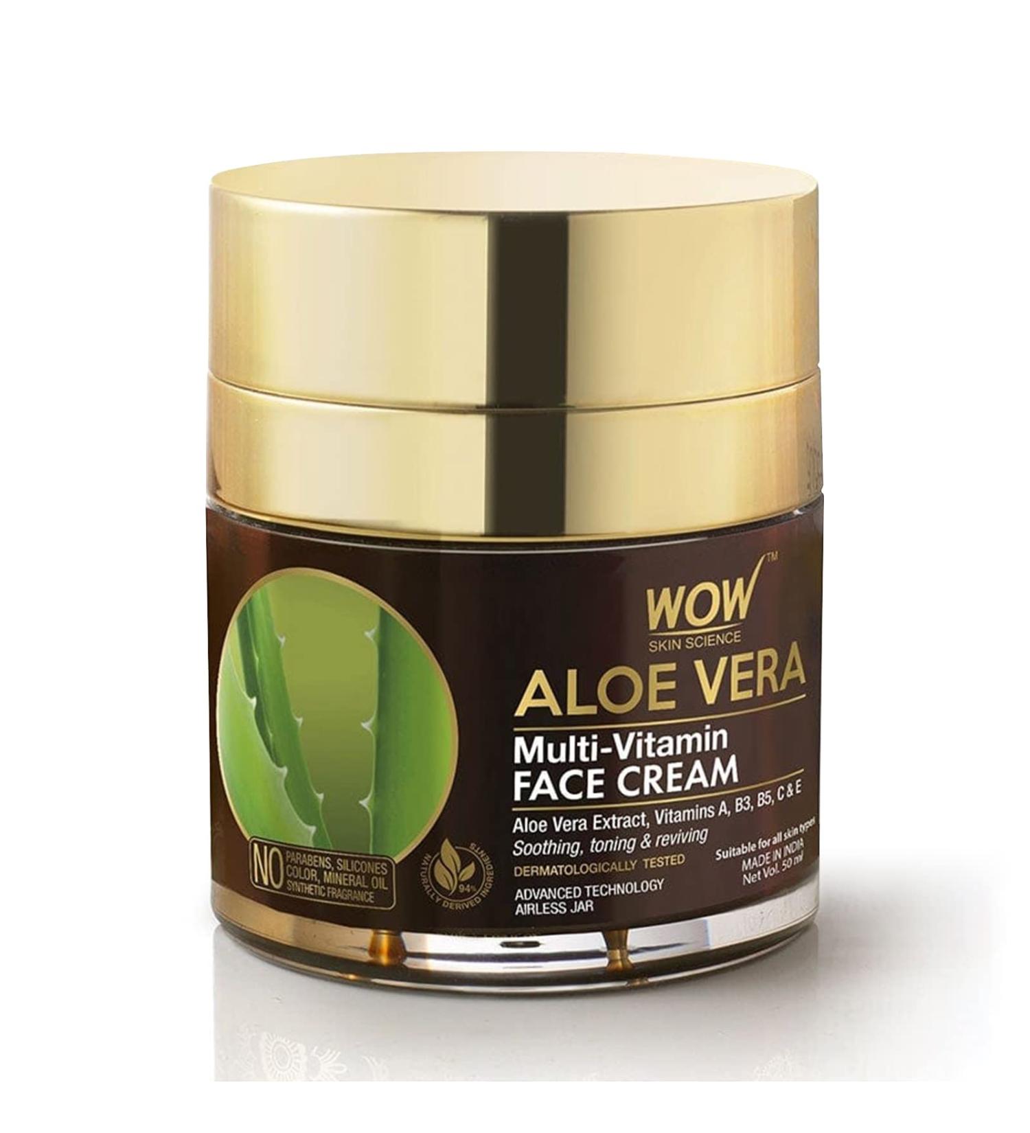 WOW Aloe Vera Multi-Vitamin Face Cream - Anti-Aging & Hydrating for Normal to Oily Skin - Paraben-Free Non-Comedogenic 50ml - Buy Online on GoSupps.com