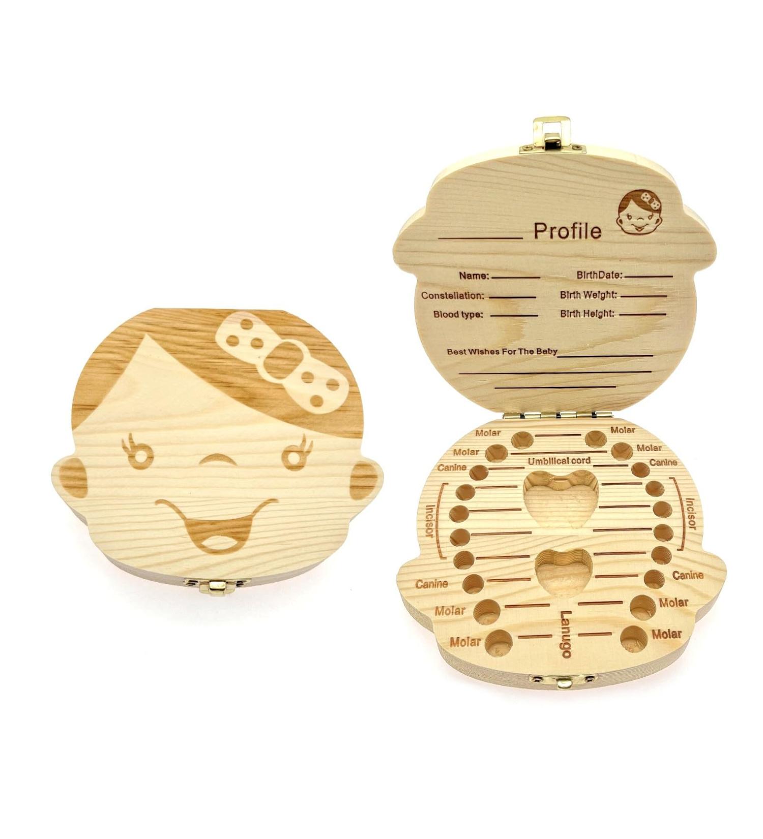 JZK Wooden Baby Milk Teeth Keepsake Box - Perfect Gift for Girls | Baby Tooth Holder for 4-12 Years | Ideal Birthday or Christening Present - Buy Online on GoSupps.com