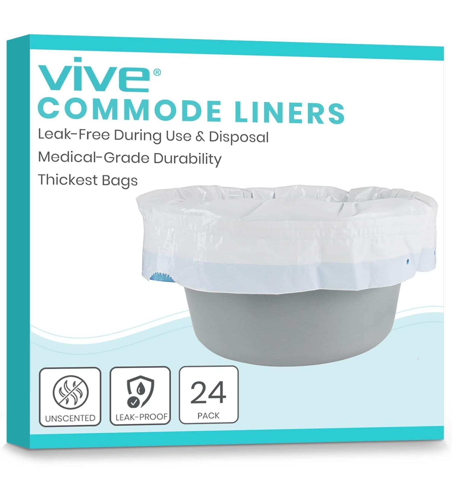 Vive Commode Liners (24 Pack) - Disposable Bedside Toilet Chair Bucket Liners - Caregiver Supplies for Potty Portable Toilet - Universal Size - Buy Online on GoSupps.com
