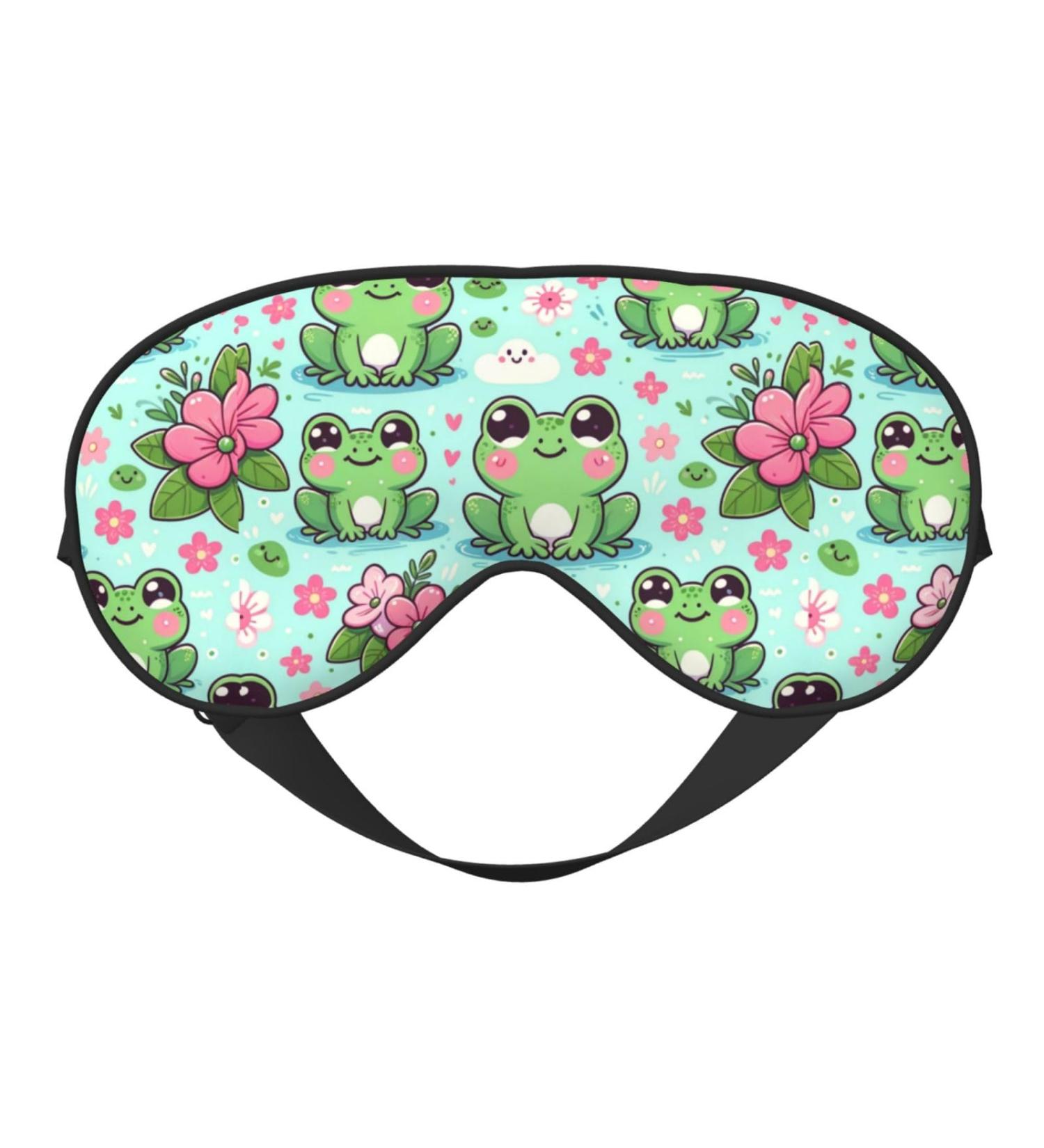 Double-Sided Kawaii Frog & Flowers Eye Mask - Unisex Sleep Shade Cover for Ultimate Comfort - Buy Online on GoSupps.com