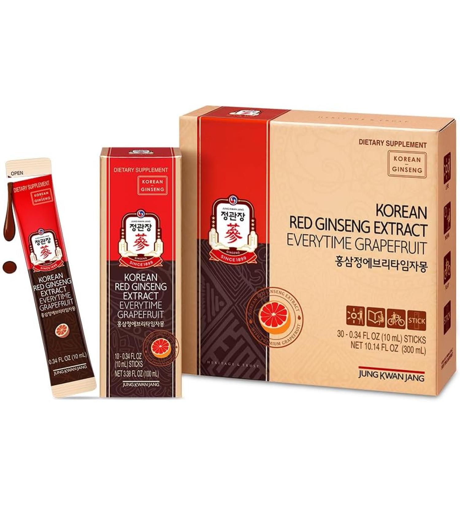 JUNG KWAN JANG Korean Red Ginseng 1000mg - Panax Ginseng with Grapefruit - Pack of 30 - 0.34 Fl Oz. - Buy Online on GoSupps.com