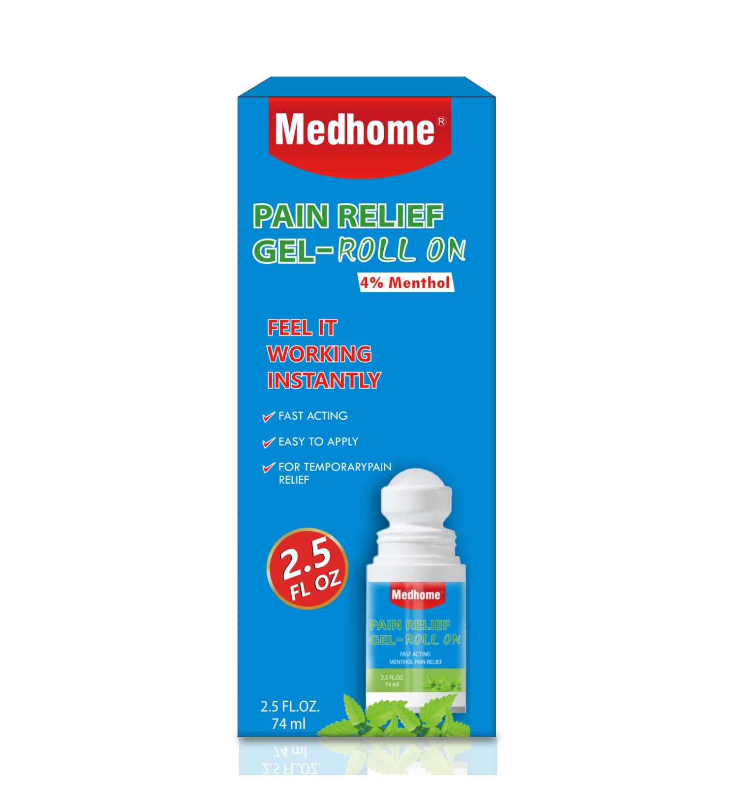 Medhome Pain Relief Roll On Travel Size Pain Reliever for Knee Neck Hip Joint Shoulder Arthritis Pain Reliever Fast Acting & Long Lasting Formula Roll On Menthol Gel 2.5 oz (Pack of 1) - Buy Online on GoSupps.com