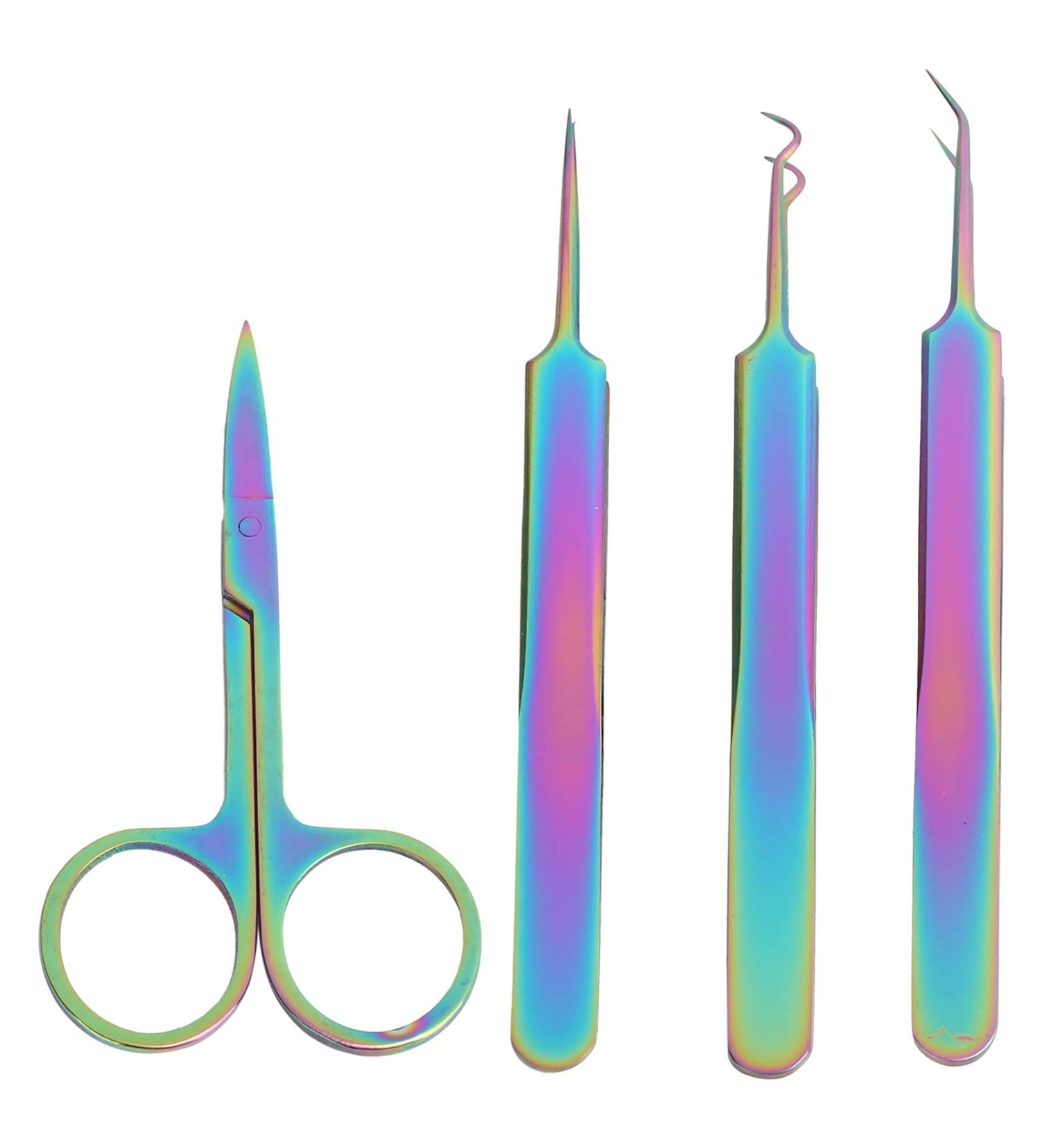4-Piece Stainless Steel Nail Art Tool Set - Curved & Straight Tweezers Nail Scissors Rhinestone Picker for Eyelash Extensions - Buy Online on GoSupps.com