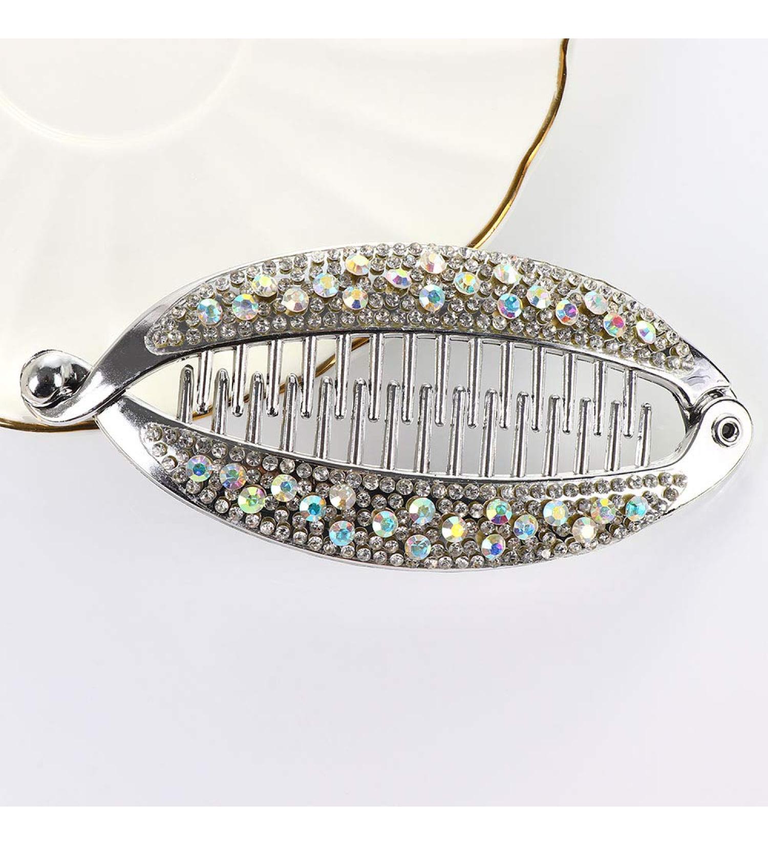 Elegant Rhinestone Crystal Banana Clip Fish Shape Hair Claws - Silver - Buy Online on GoSupps.com