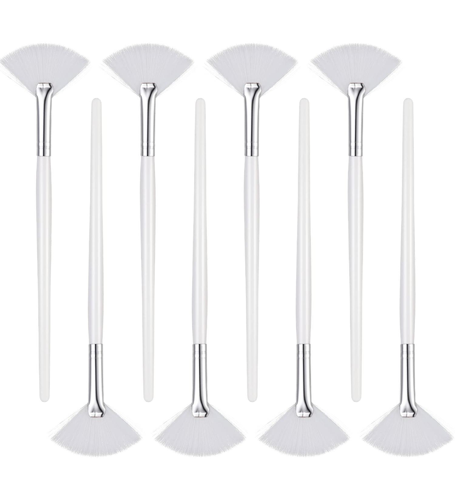 8-Piece Fan Facial Brushes Set for Makeup Peel - Long Handle Acid Applicator Tools (White) - Buy Online on GoSupps.com