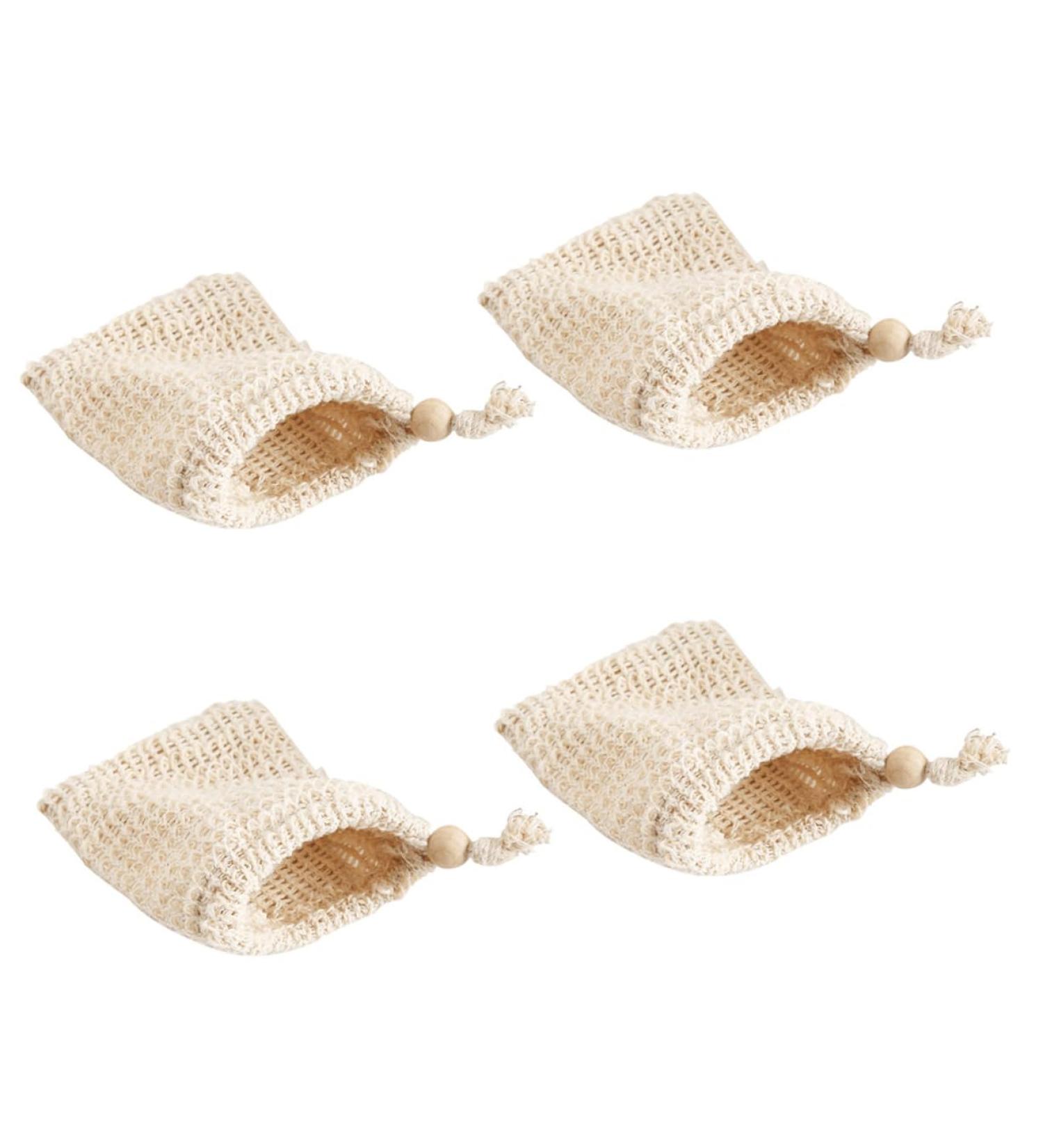 WOONEKY 4pcs Handmade Soap Bag Natural Sisal Soap Saver Soap Pouch Mesh Bags Cotton Linen White - Buy Online on GoSupps.com