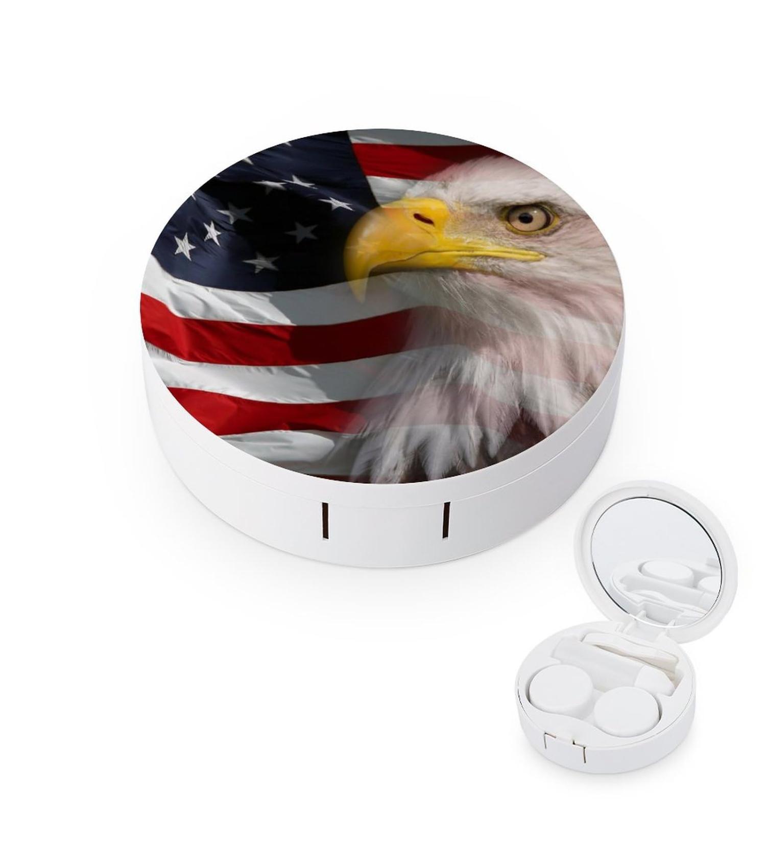 American Bald Eagle USA Flag Contact Lens Case - Portable Travel Lens Box with Mirror - Perfect Gift for Eye Care - Buy Online on GoSupps.com