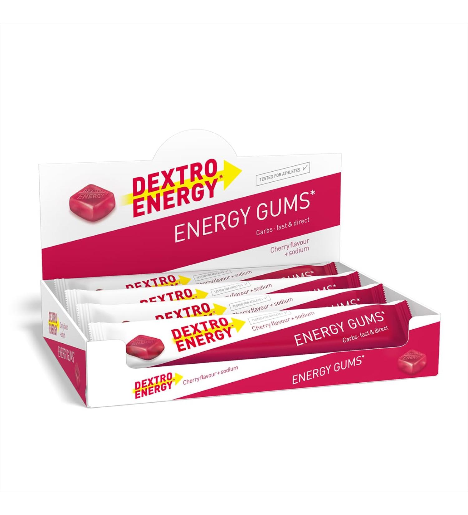 Dextro Energy Gums Kirsche + Natrium - 360g | Vegan Cherry Chewable Energy Gel for Workouts | Fast-Acting Carbohydrates & Electrolytes - Buy Online on GoSupps.com