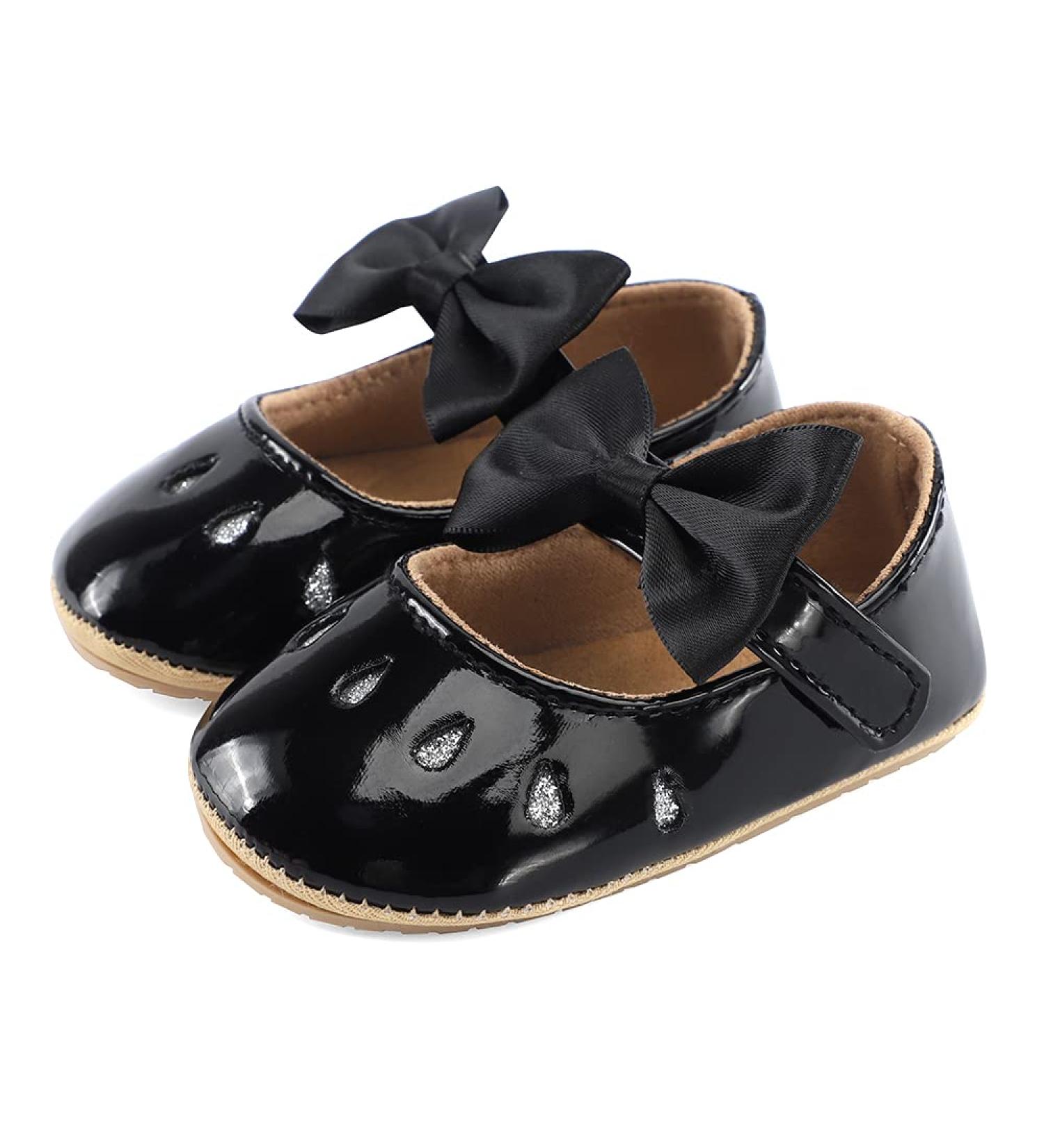 LACOFIA Baby Girls Anti-Slip Mary Jane Shoes | Infant Princess Party Prewalkers 6-12 Months | Black Bowknot Design - Buy Online on GoSupps.com