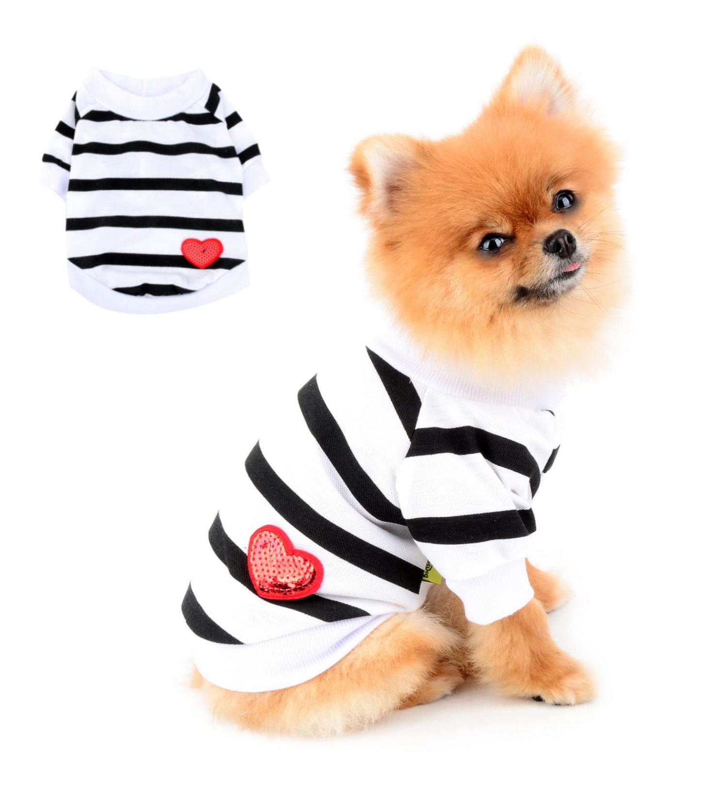 Paidful Striped Dog Shirt for Small & Medium Dogs | Breathable Summer Vest with Heart Design | Perfect for Puppies Chihuahuas & Yorkies - Buy Online on GoSupps.com
