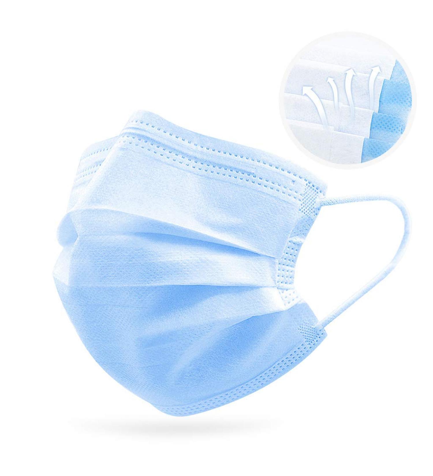 DXLOVER Face Masks 3 Layer Adult Blue 50 Pack - Individually Packaged - Large Size - Buy Online on GoSupps.com