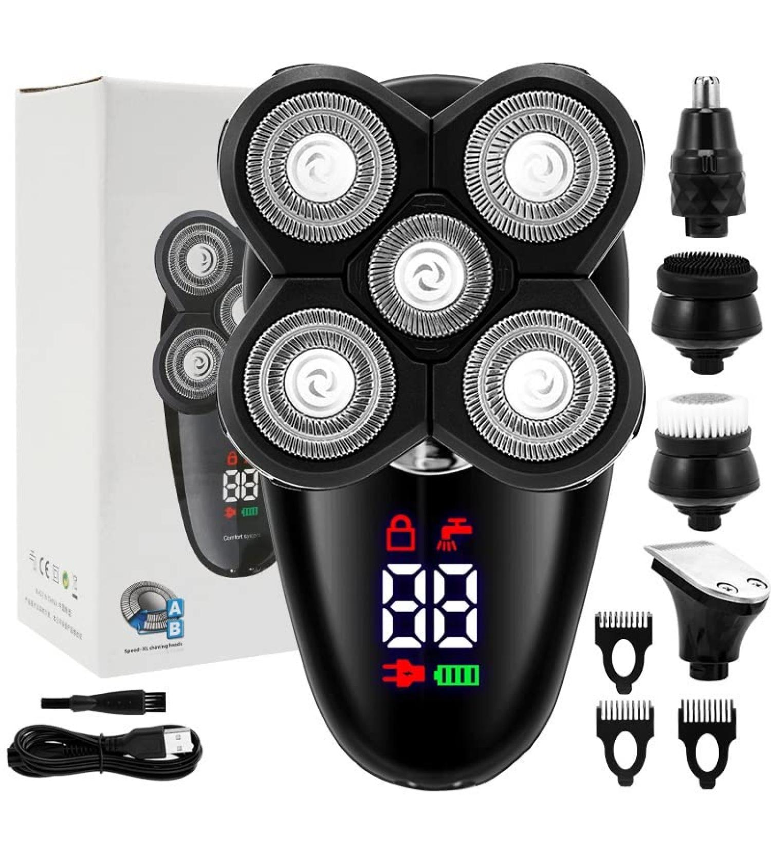 Premium 5-in-1 Head Shaver for Bald Men | Electric Razor with LED Display Nose Hair Trimmer & Facial Cleansing Brush | USB Rechargeable - Buy Online on GoSupps.com