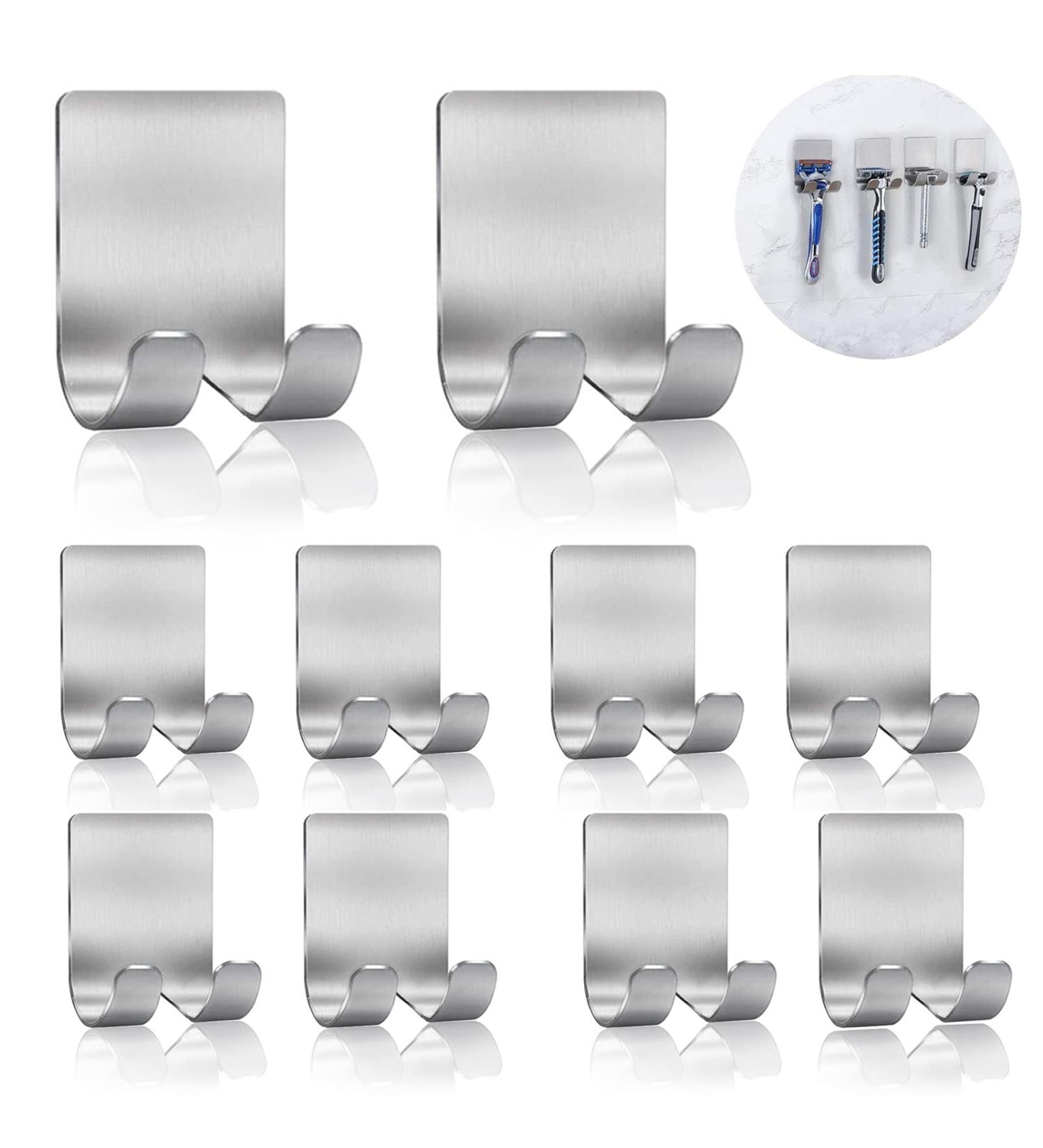 Razor Keeper Hook Set - 10 Self-Adhesive Stainless Steel Bathroom Hooks for Wet Razors | Waterproof Shower Holder | No Drilling Required - Buy Online on GoSupps.com