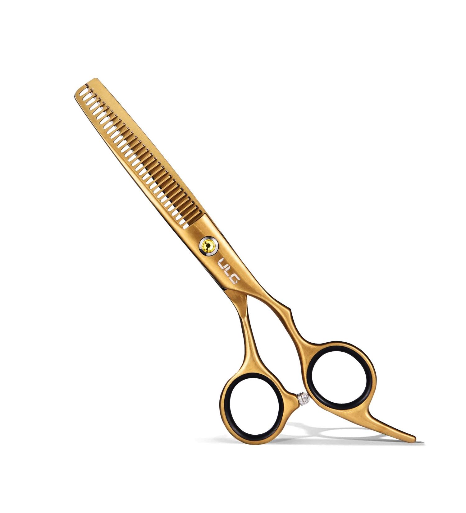 Professional Hair Thinning Scissors 6.5 - Japanese Stainless Steel Barber Shears with Detachable Finger Ring - Gold - Buy Online on GoSupps.com