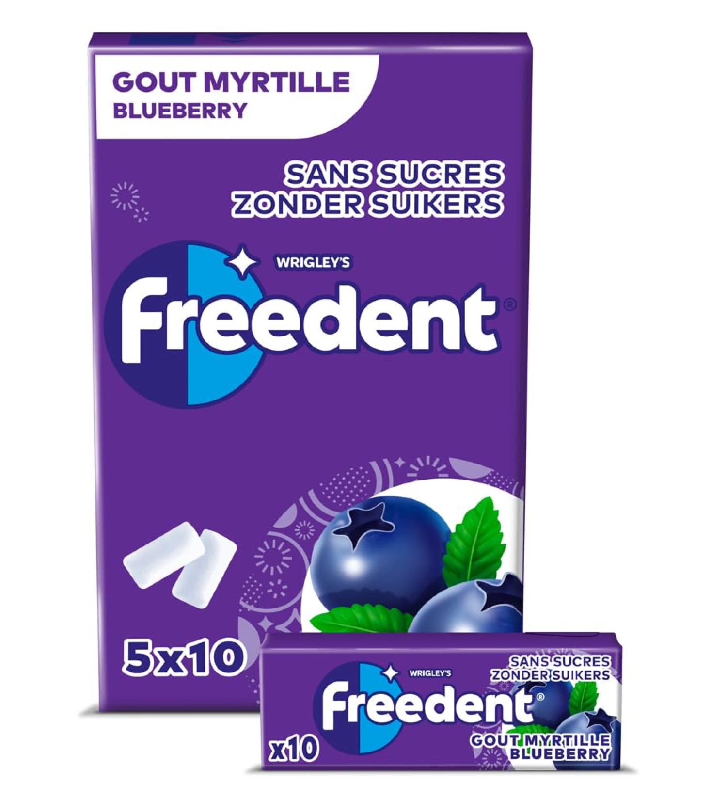 FREEDENT - Chewing Gum - Blueberry taste - Sugar Free - 5 x 10 dragees - 70g - Buy Online on GoSupps.com