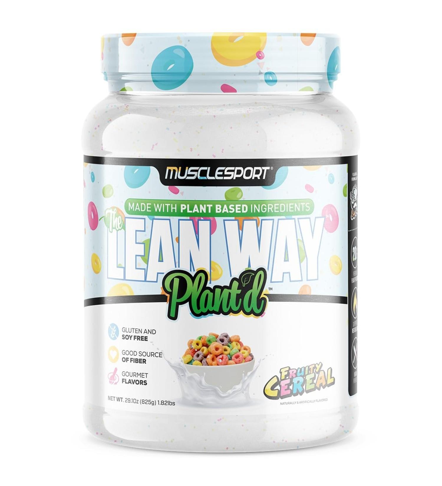 Musclesport Lean Way Plant Protein - Pea Protein and Brown Rice Protein Blend, with Added CLA, MCT and L-Carnitine - 20 Servings (Fruity Cereal) Fruity Cereal 1.82 Pound (Pack of 1)