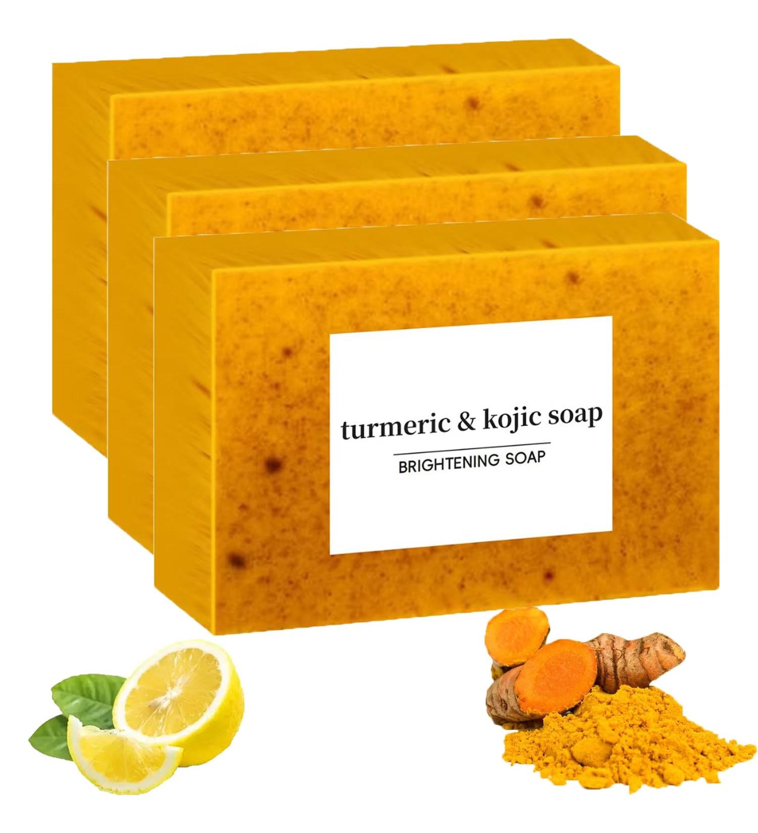  Sgjwyc Set of 3 lightening soaps with lemon turmeric and kojic acid turmeric shower gel for women for the face for all skin types - Buy Online on GoSupps.com