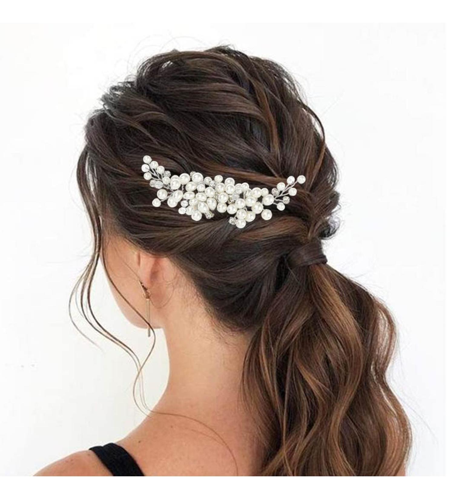 Casdre Pearl Bride Wedding Hair Comb - Silver Crystal Bridal Hair Piece with Rhinestones - Buy Online on GoSupps.com