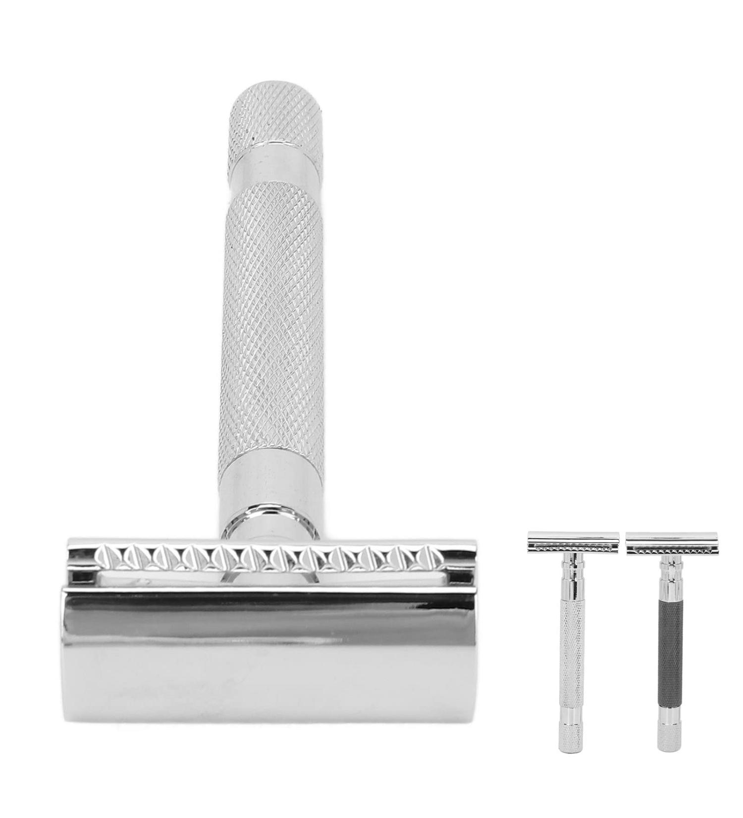 Double Edge Reusable Security Razor - Manual Zinc Alloy for Wet Shaving | Barber Quality (Silver) - Buy Online on GoSupps.com