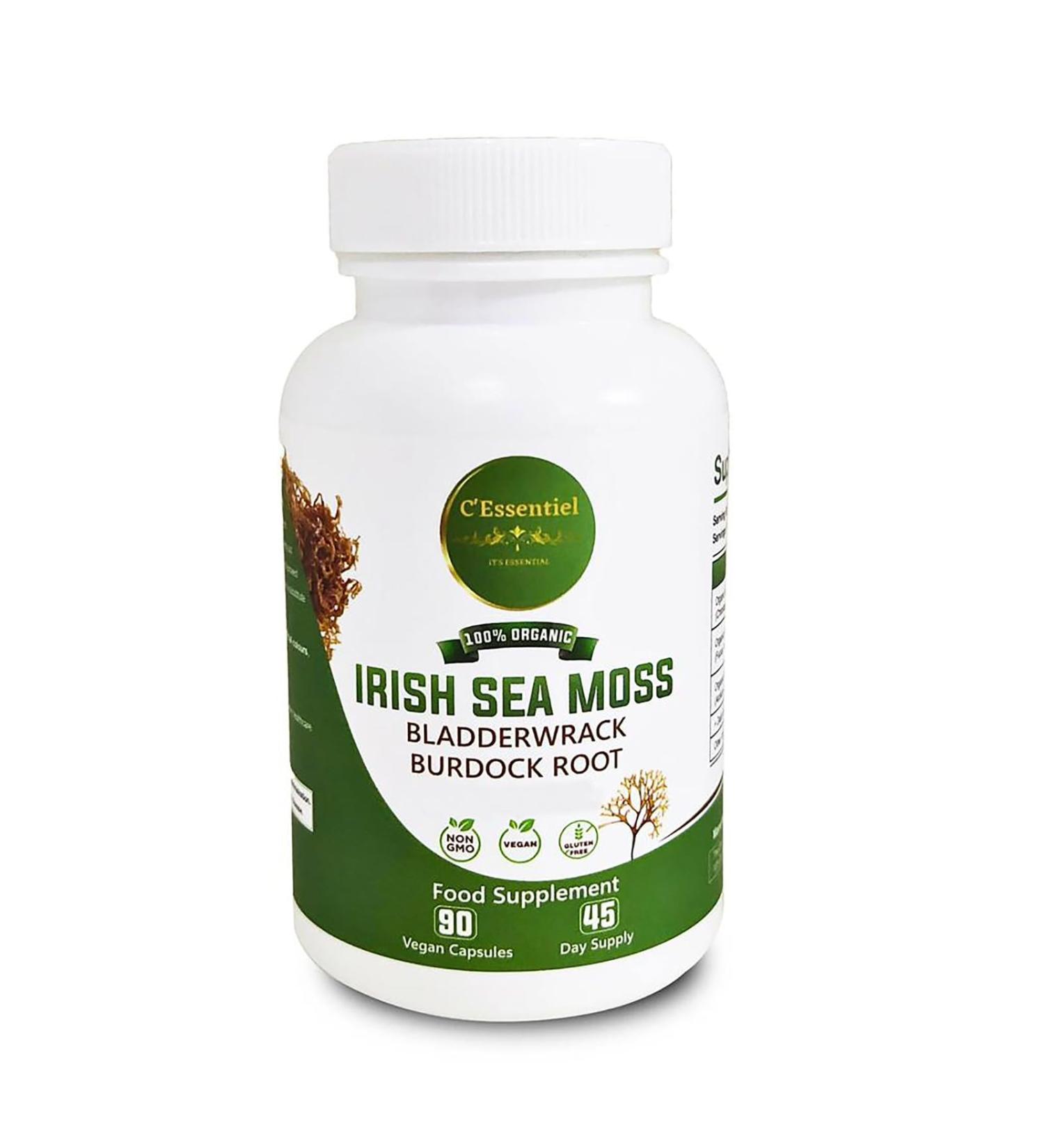 Sea Moss Organic Vegan Capsules with Bladderwrack & Burdock Root - 90 Capsules, 4000mg per Serving, Rich in Iodine - Non GMO, Gluten Free - Buy Online on GoSupps.com