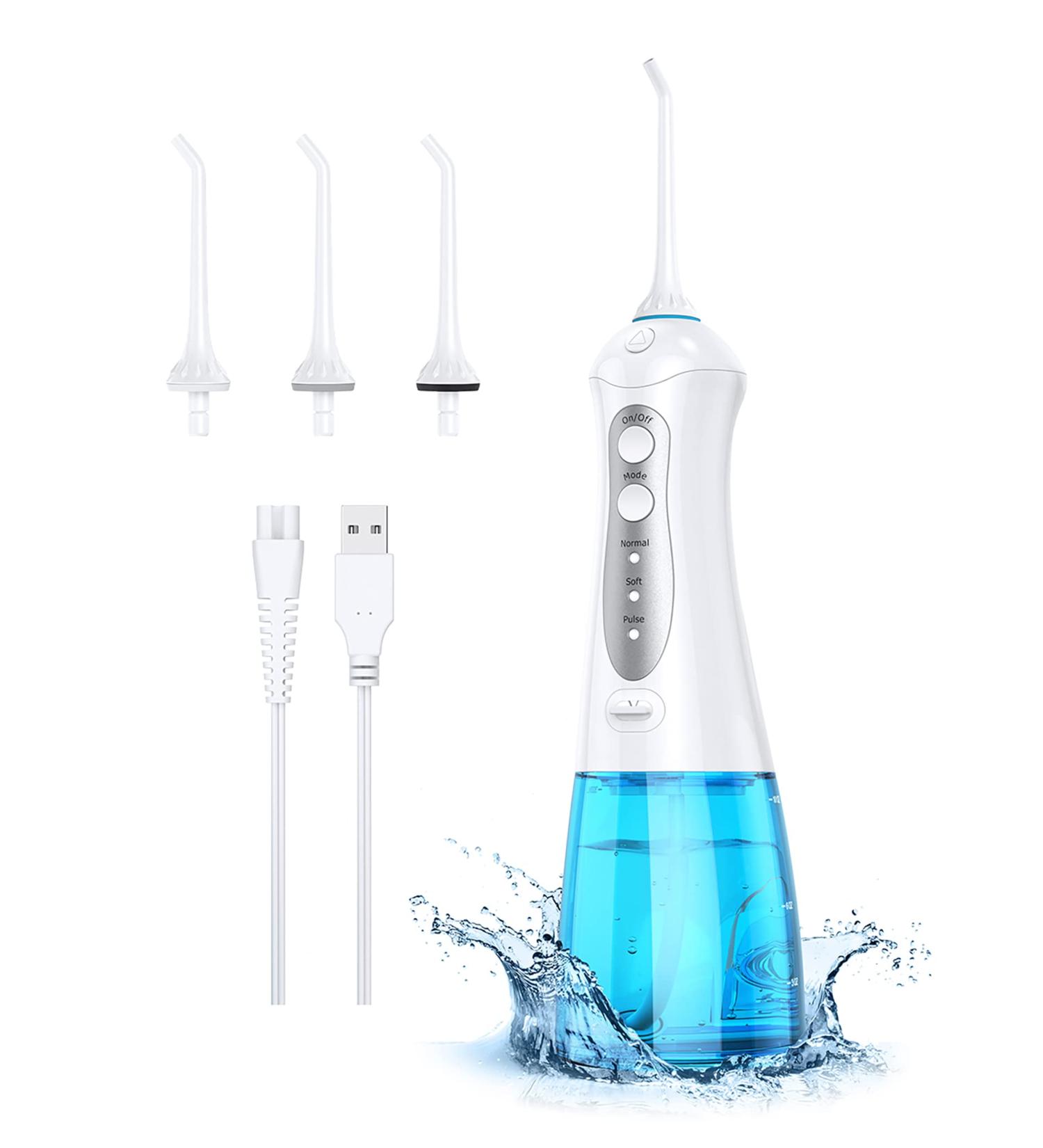 Portable Water Flosser with 3 Modes, 4 Jets, 300ML Tank - Rechargeable Dental Oral Irrigator for Home & Travel - Blue - Buy Online on GoSupps.com