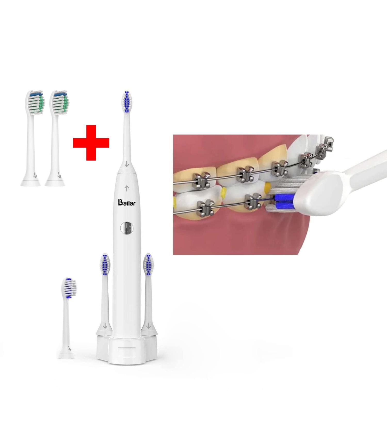 Bailar Braces Toothbrush Rechargeable | 4 Heads + 2 Bonus Aftercare | Dental Care Set - Buy Online on GoSupps.com