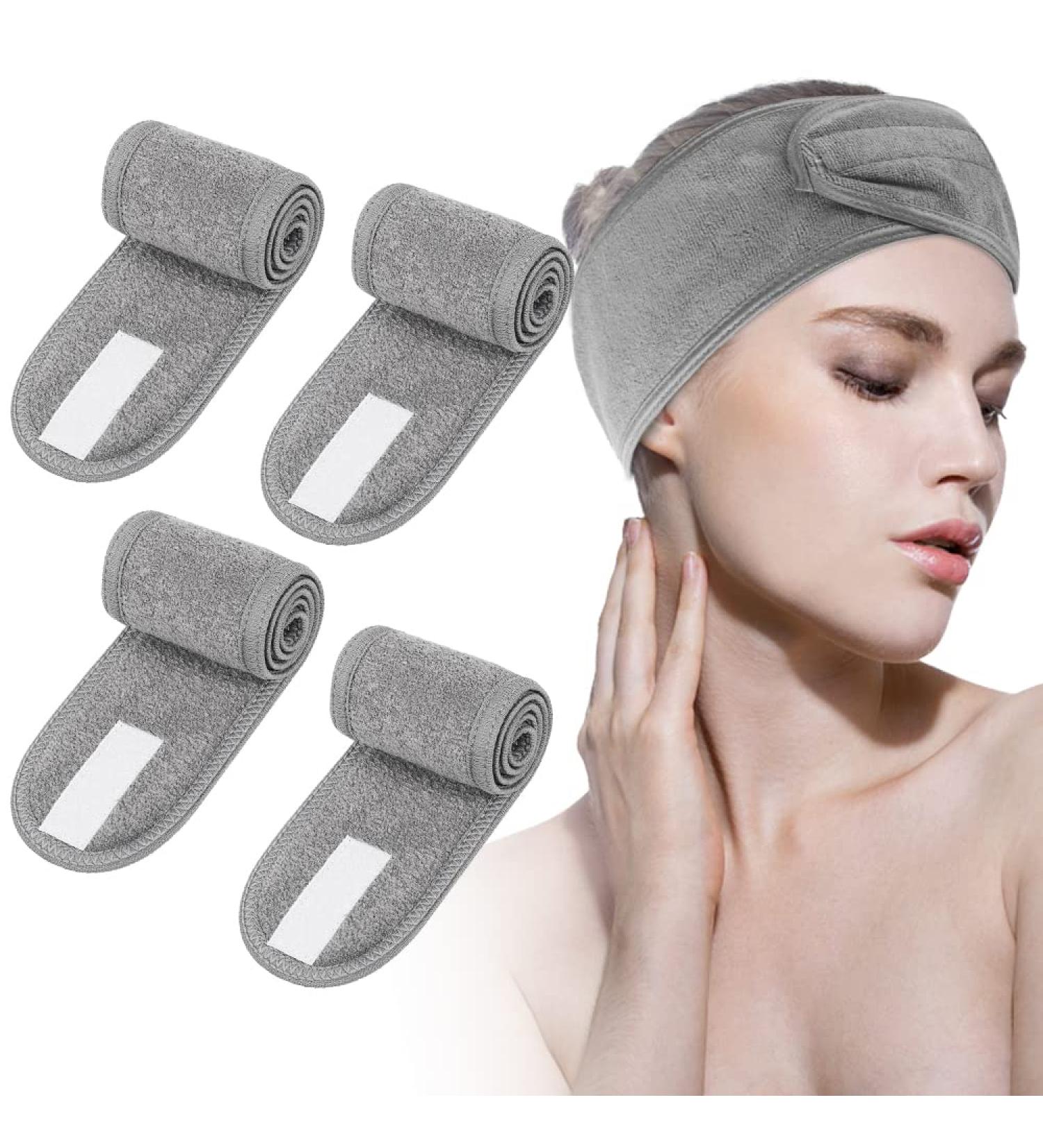 Non-Slip Adjustable Spa Headband Set for Women - 4 Gray Makeup Headbands for Shower, Facial Mask, Yoga & Sports - Buy Online on GoSupps.com