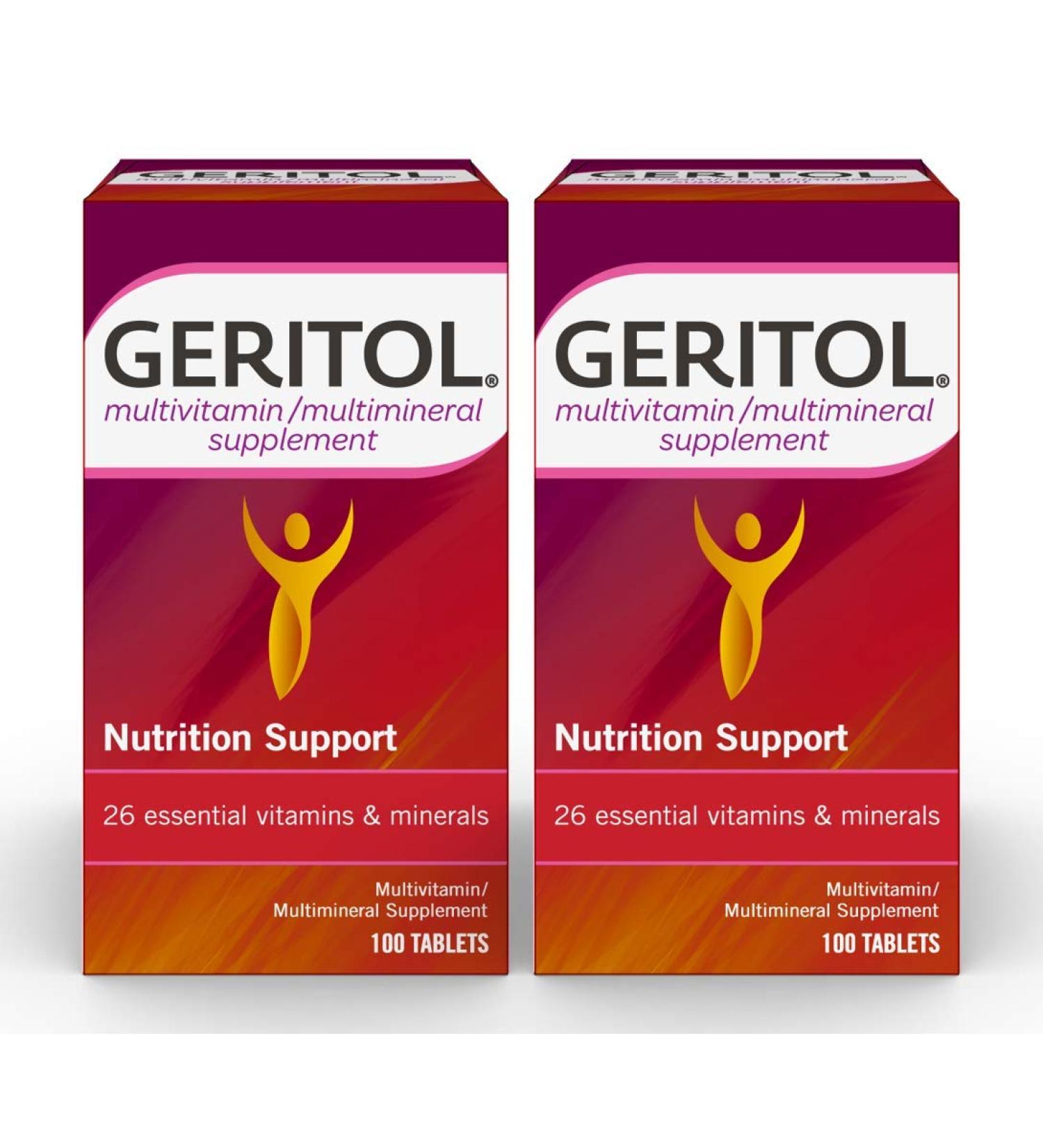 Geritol Multi-Vitamin Nutritional Support Tablets Balance of 26 Essential Vitamins and Minerals 100-Count Bottles (Pack of 2) 100 Count (Pack of 2) - Buy Online on GoSupps.com