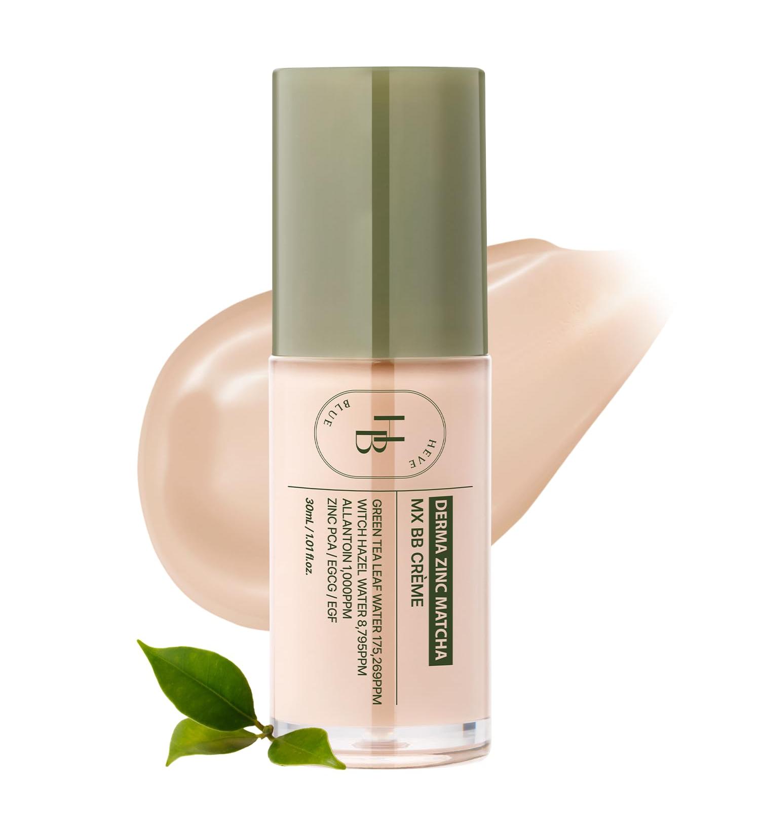 HEVEBLUE Derma Zinc Matcha MX BB Cream 3.0 Fair Lightweight Creamy BB with Hydrating Adherence, Gentle for Sensitive Skin, Natural Skin Correction, No Gray Cast, Green Tea, 6 Shades