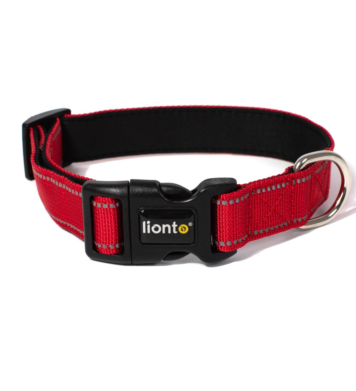 Lonto Durable Nylon Dog Collar - Size L Soft Padded 360 Reflective Click Closure Metal Ring - Red - Buy Online on GoSupps.com