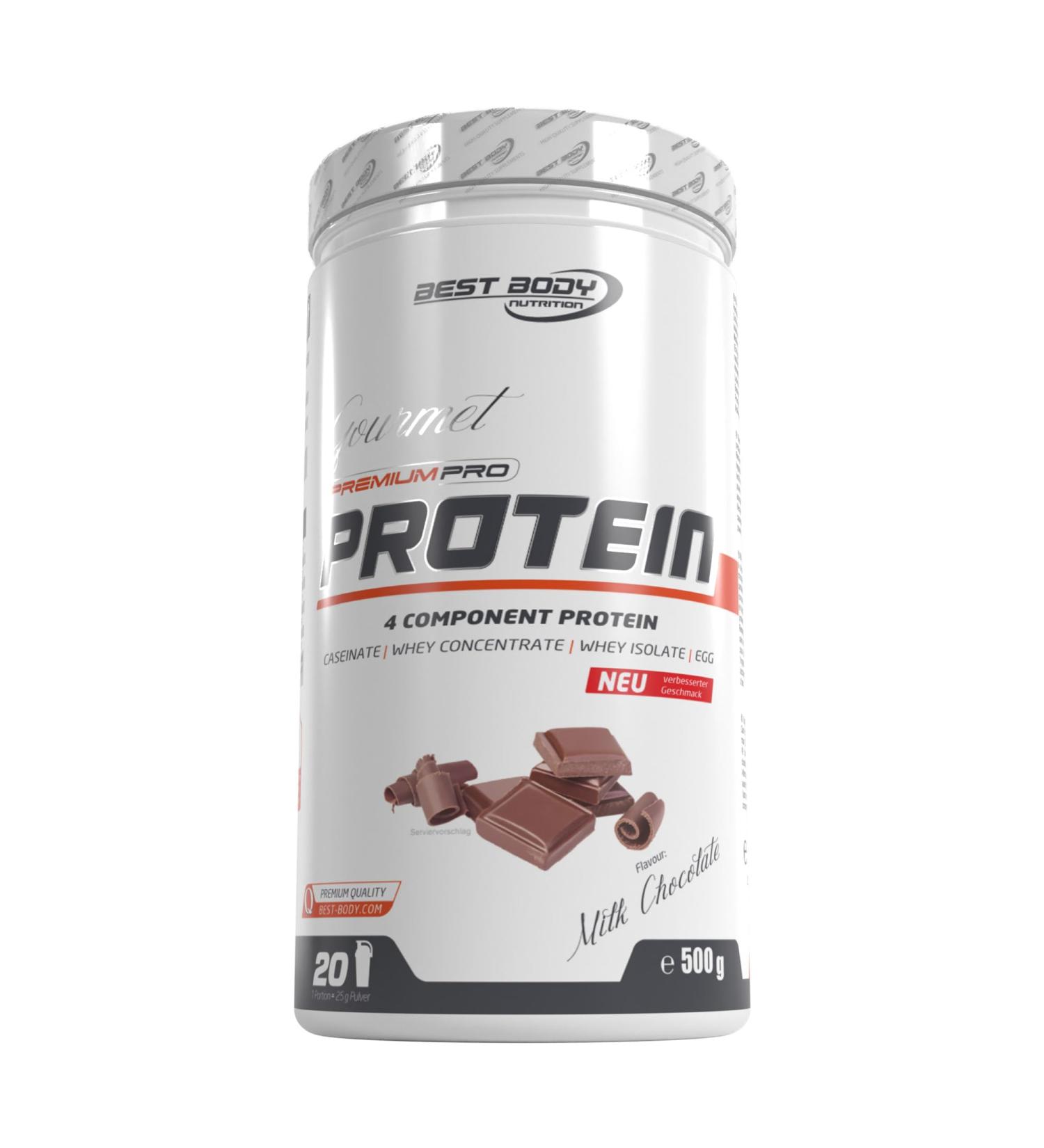 Best Body Nutrition Gourmet Premium Pro Protein Shake - Milk Chocolate 4 Components: Caseinate Whey Concentrate Whey Isolate 500g - International Shipping Available - Buy Online on GoSupps.com