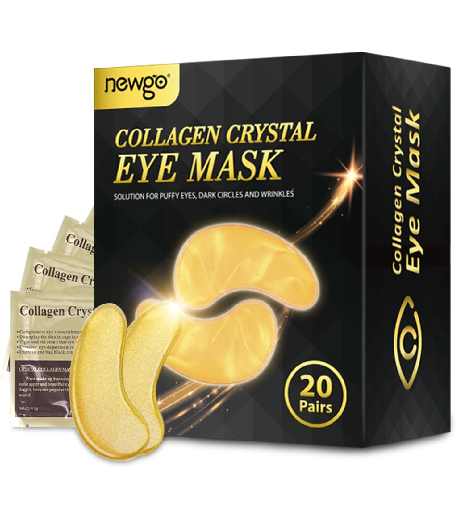 NEWGO 24K Gold Under Eye Mask Patches - 20 Pairs Eye Gel Pads for Wrinkles, Puffy Eyes, Dark Circles and Eye Bags - Moisturizing Natural Collagen Eye Gels - Buy Online on GoSupps.com