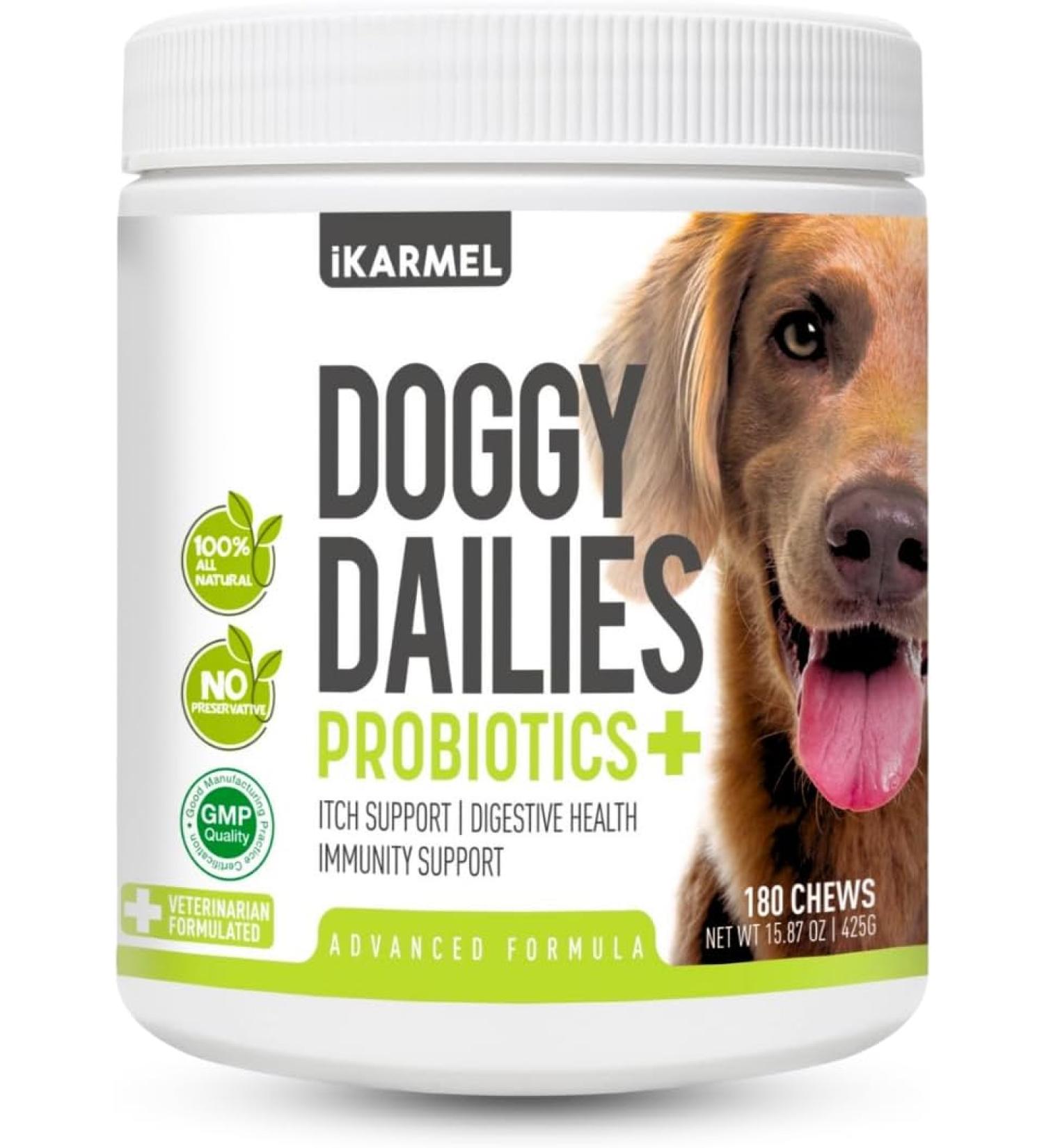 Doggy Dailies Probiotics for Dogs - Canine Supplements for Digestive and Immunity Support - Skin Health and Itch Support - Vitamin Treats - Veterinarian Formulated Probiotic 180 Count (Pack of 1) - Buy Online on GoSupps.com