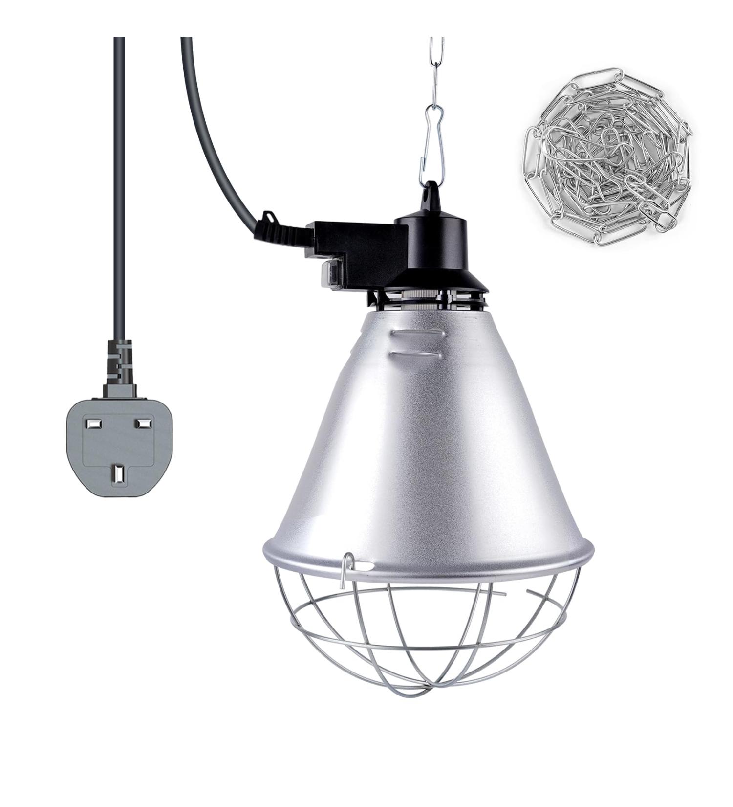 BrightArk 250W Poultry Heat Lamp with 2.5M Wire and 2M Hanging Chain - Energy Saving Switch, Livestock Breeding Brooder Lamp for Puppies, Chicks, Piglets, Reptiles (No Bulb) - Buy Online on GoSupps.com