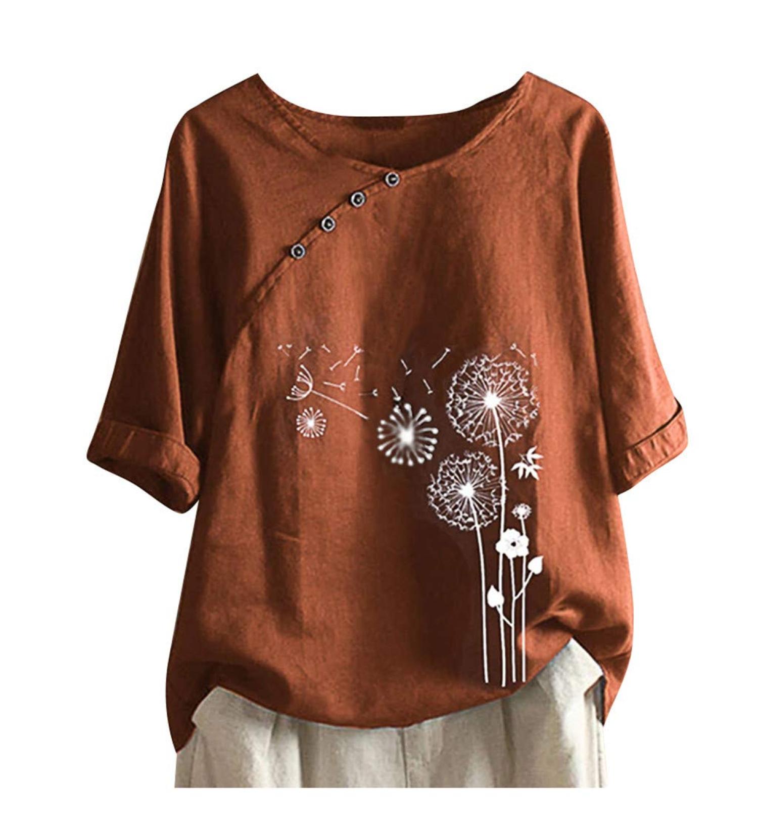 Dazlor Women's Cotton Linen Floral Tunic Blouse - Red, 3X-Large - Buy Online on GoSupps.com