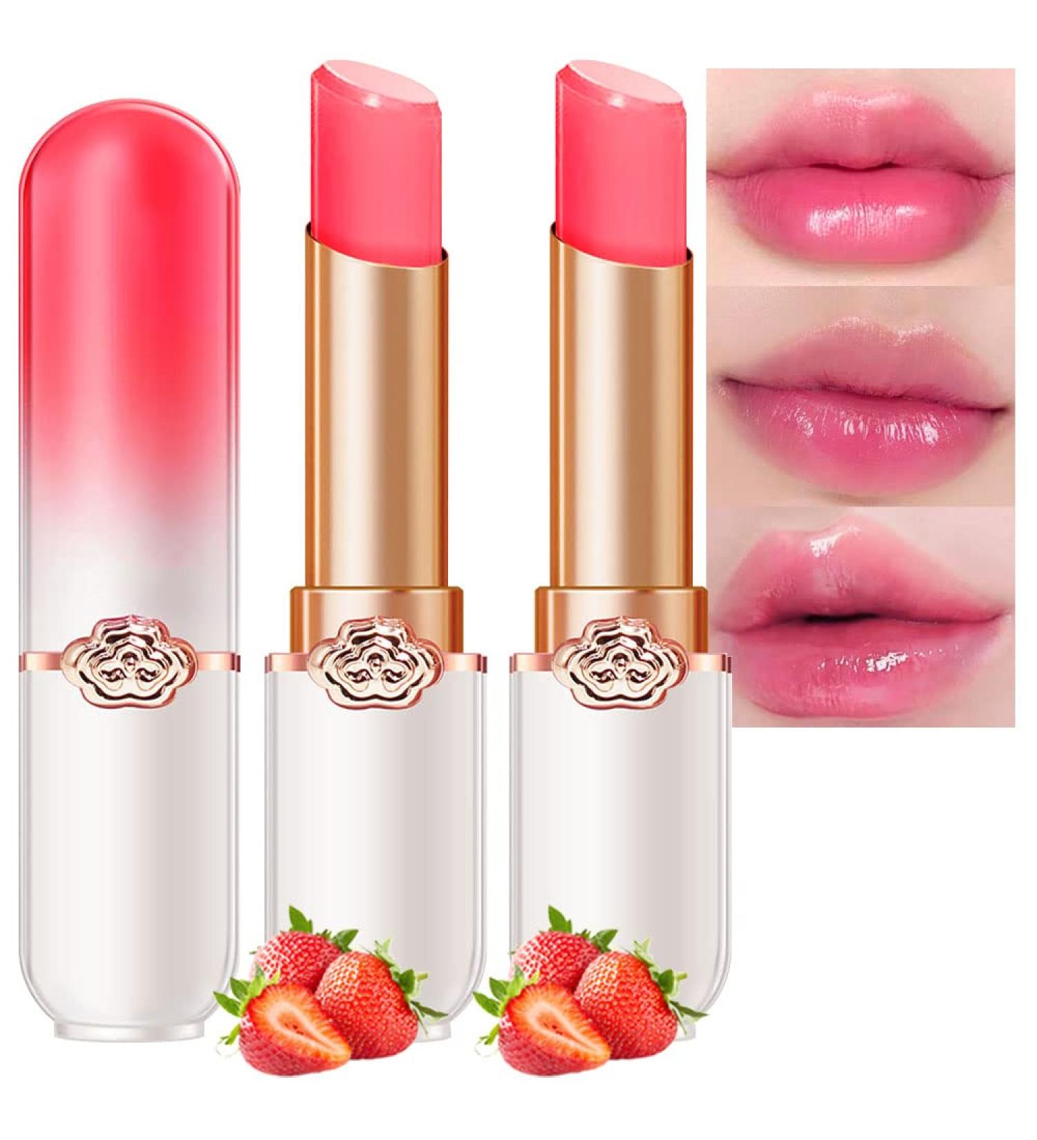 2Pcs Strawberry Tinted Lip Balms | Color Changing Lipstick Balm Stain Gift Set | Long Lasting Formula | Korean Mood Plumper Gloss | for Women and Girls | 2 Count Pack - Buy Online on GoSupps.com