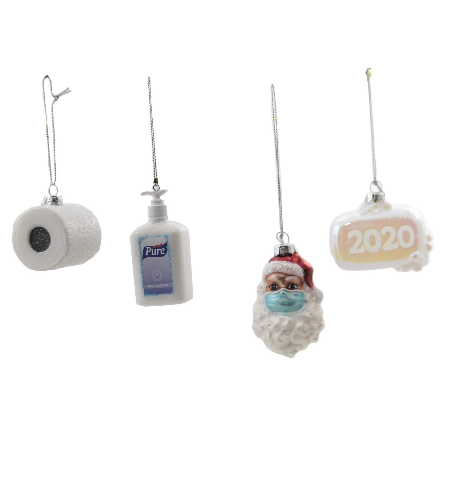 Holiday Ornament Survival Kit 2020 - Glass Santa Sanitizer Toilet Paper Ornaments - 3.0 Inches - Festive Decor for Unique Gifting - Go8127 - Buy Online on GoSupps.com