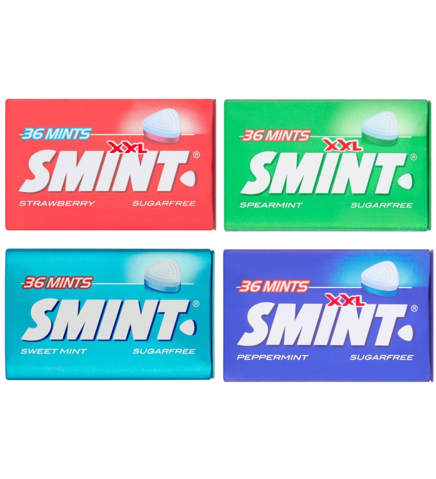 Smint XXL Peppermint Spearmint Strawberry Sweetmint Sugarfree Tins Set Bundle (Pack of 4) 36 Mints 25g each Tin - Buy Online on GoSupps.com