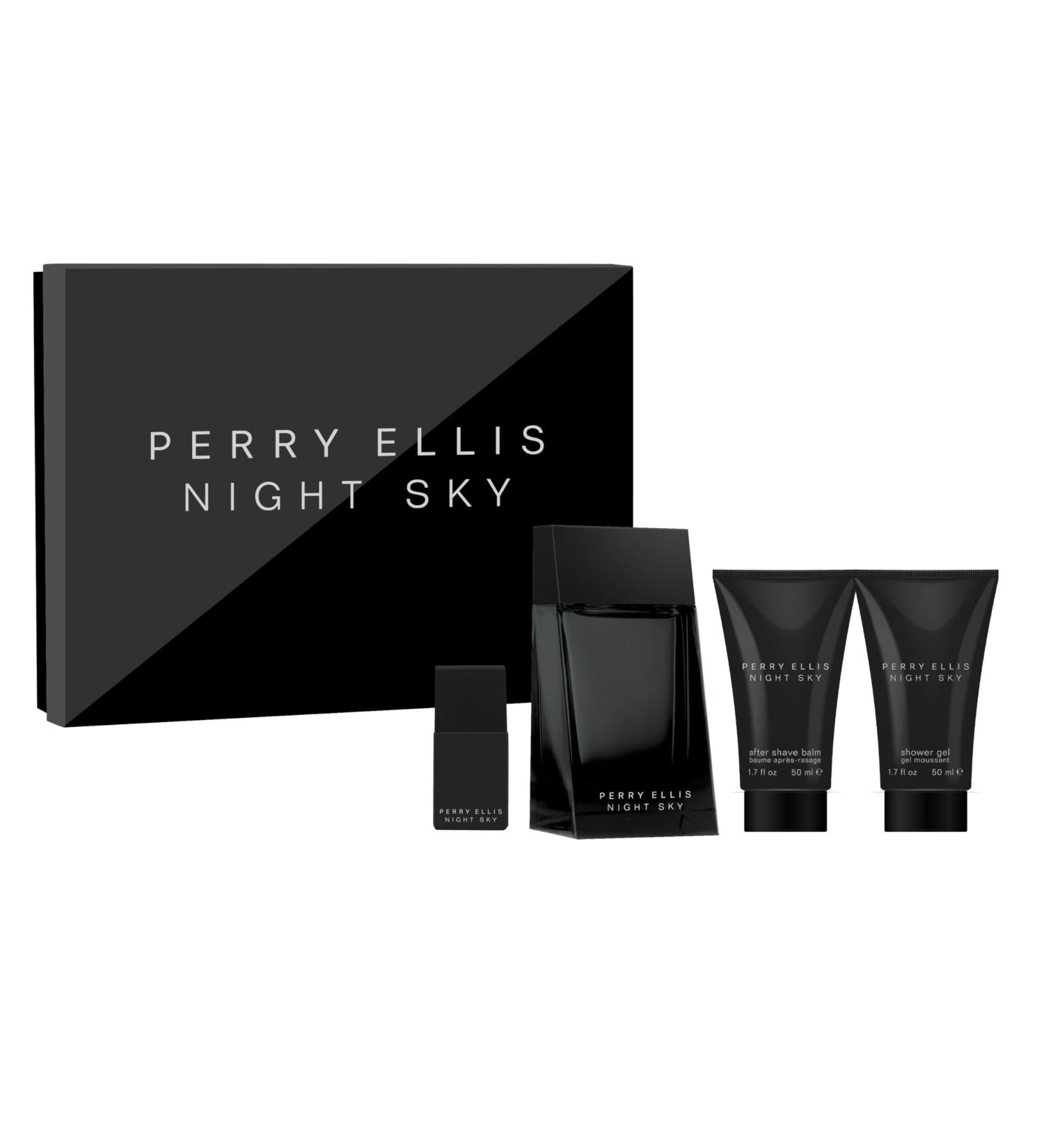 Perry Ellis Night Sky Gift Set - Men's Cologne - 3.4 oz EDT 3 oz Aftershave Balm 3 oz Shower Gel .25 fl oz EDT travel mini-amber woody lavender vanilla patchouli vetiver bergamot - Buy Online on GoSupps.com