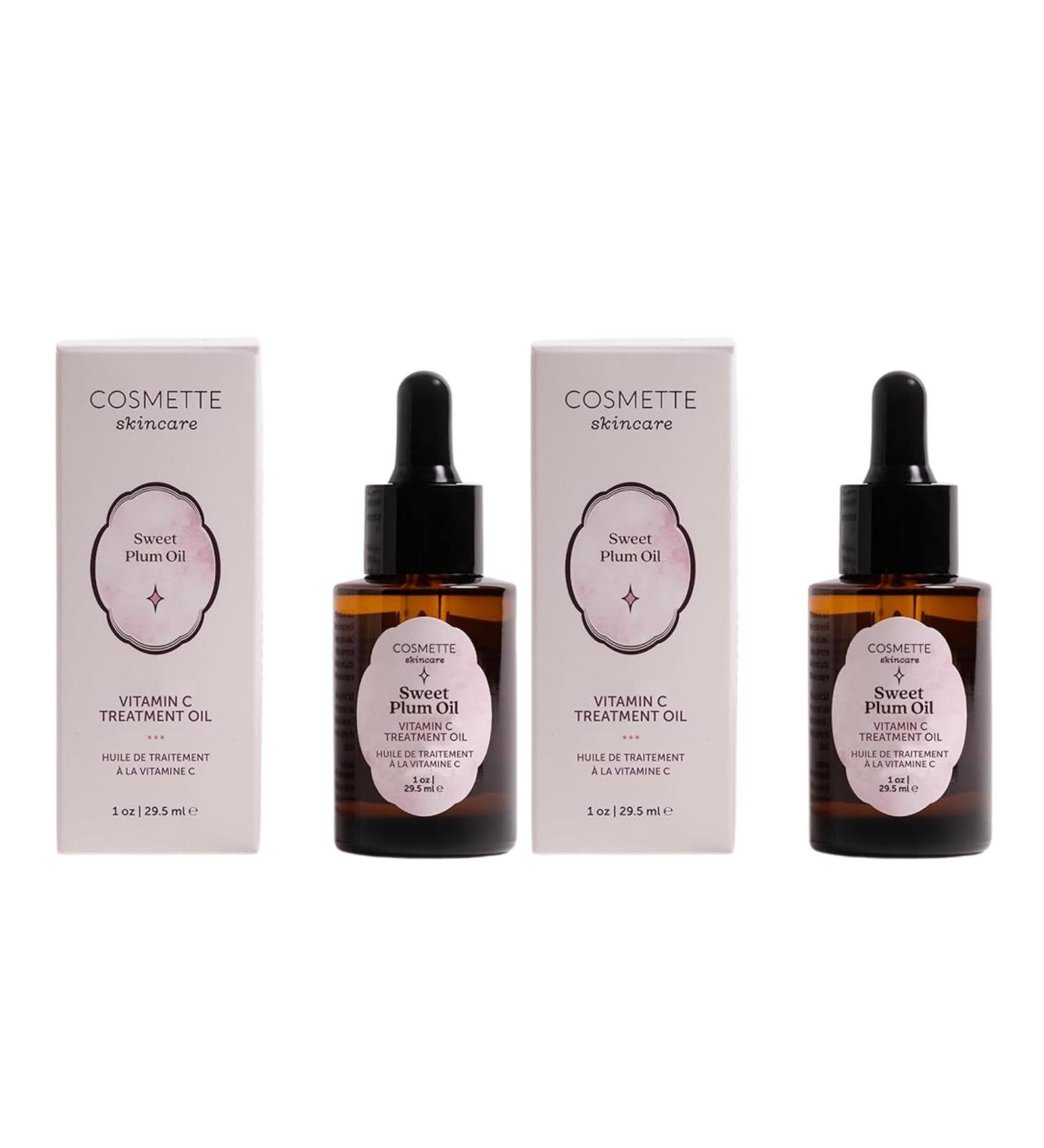 Cosmette Sweet Plum Vitamin C Facial Oil With Grape Seed Almond Coconut & Castor Oils Hydrating Daily Face Oil to Support & Protect Skin Health Plant Based Skin Care Vegan 1 FL Oz (2 Pack)