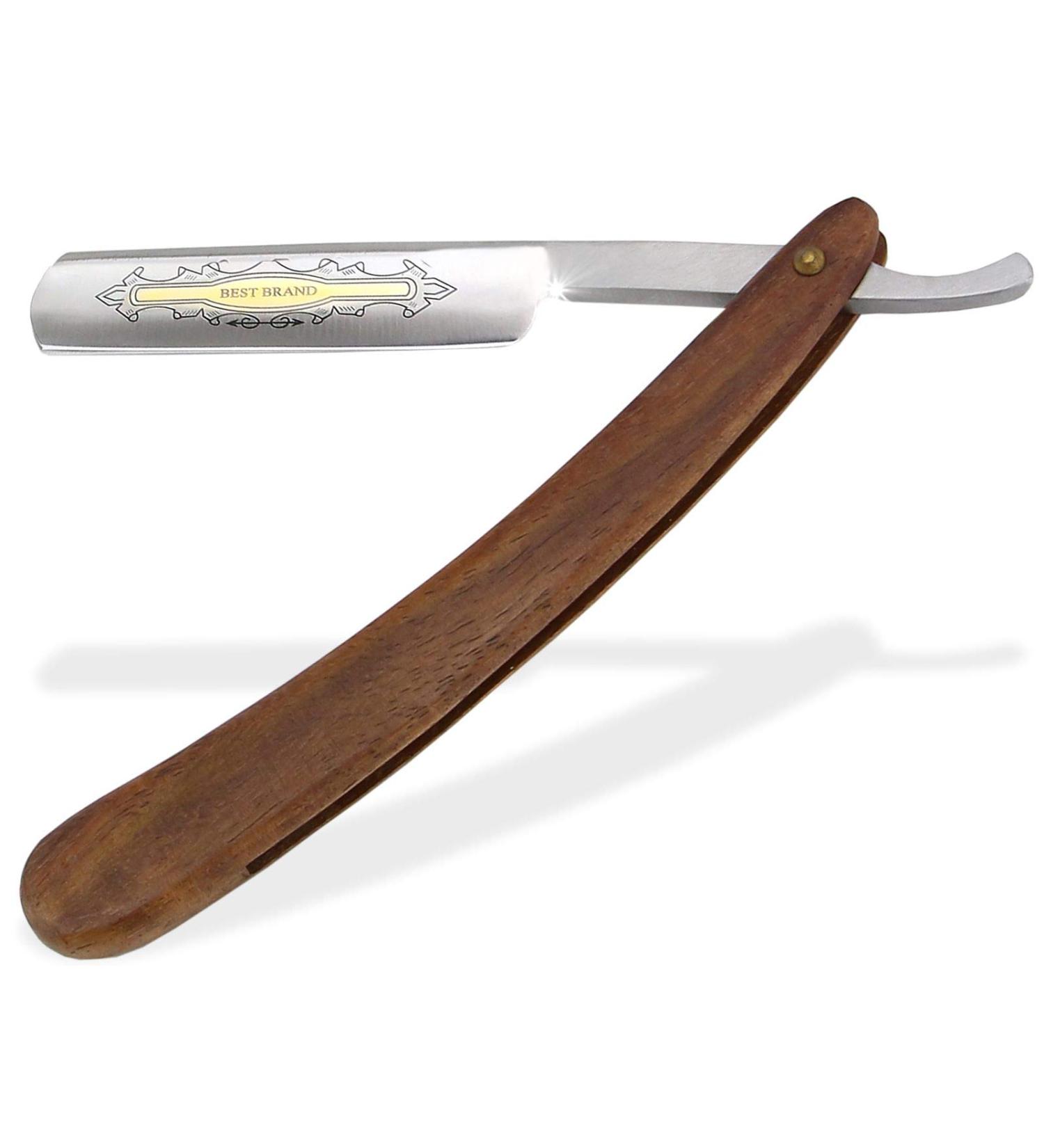 Premium Wooden Handle Razor with Gold Etching - 5/8 Inch Fixed Blade for Precision Shaving | International Shipping Available - Buy Online on GoSupps.com