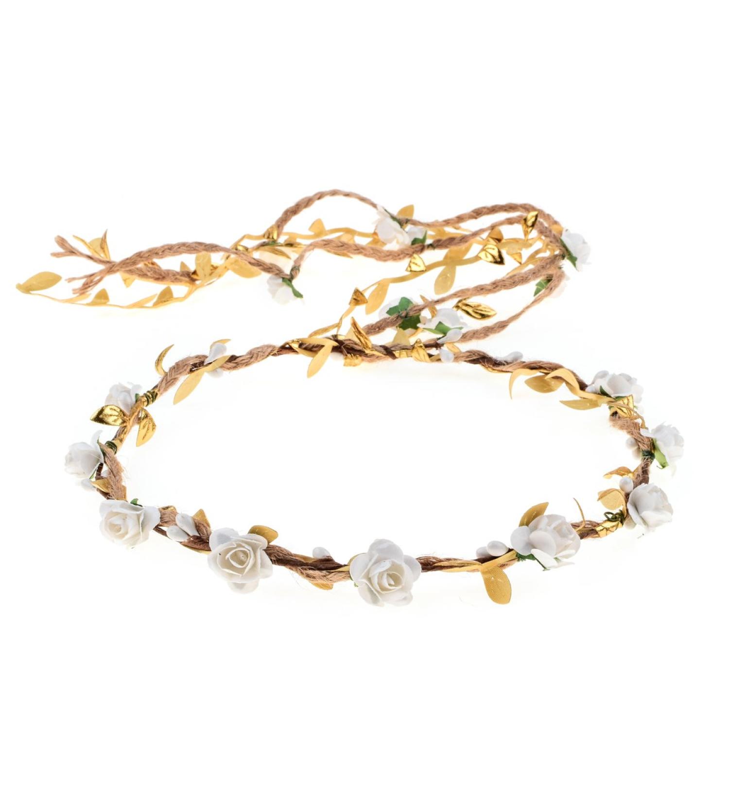 DDazzling Flower Crown Floral Wreath Headband Floral Garland Headbands photo props (Ivory and Gold)