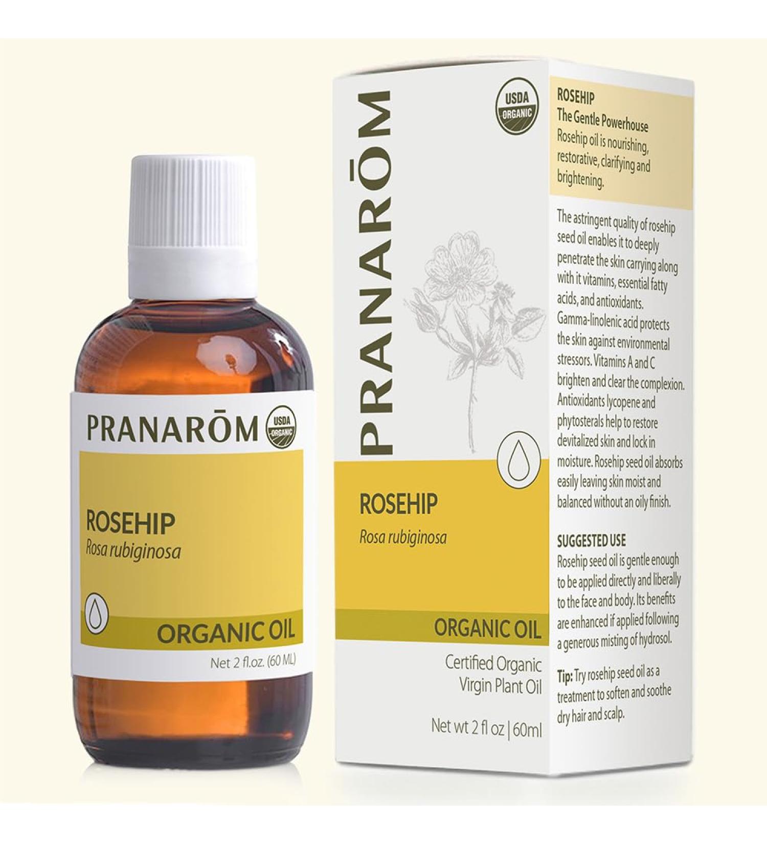 Pranarom Organic Cold-Pressed Rosehip Oil - USDA Certified 2 fl oz - Anti-Aging Acne Scar Treatment Face & Hair Care - Buy Online on GoSupps.com