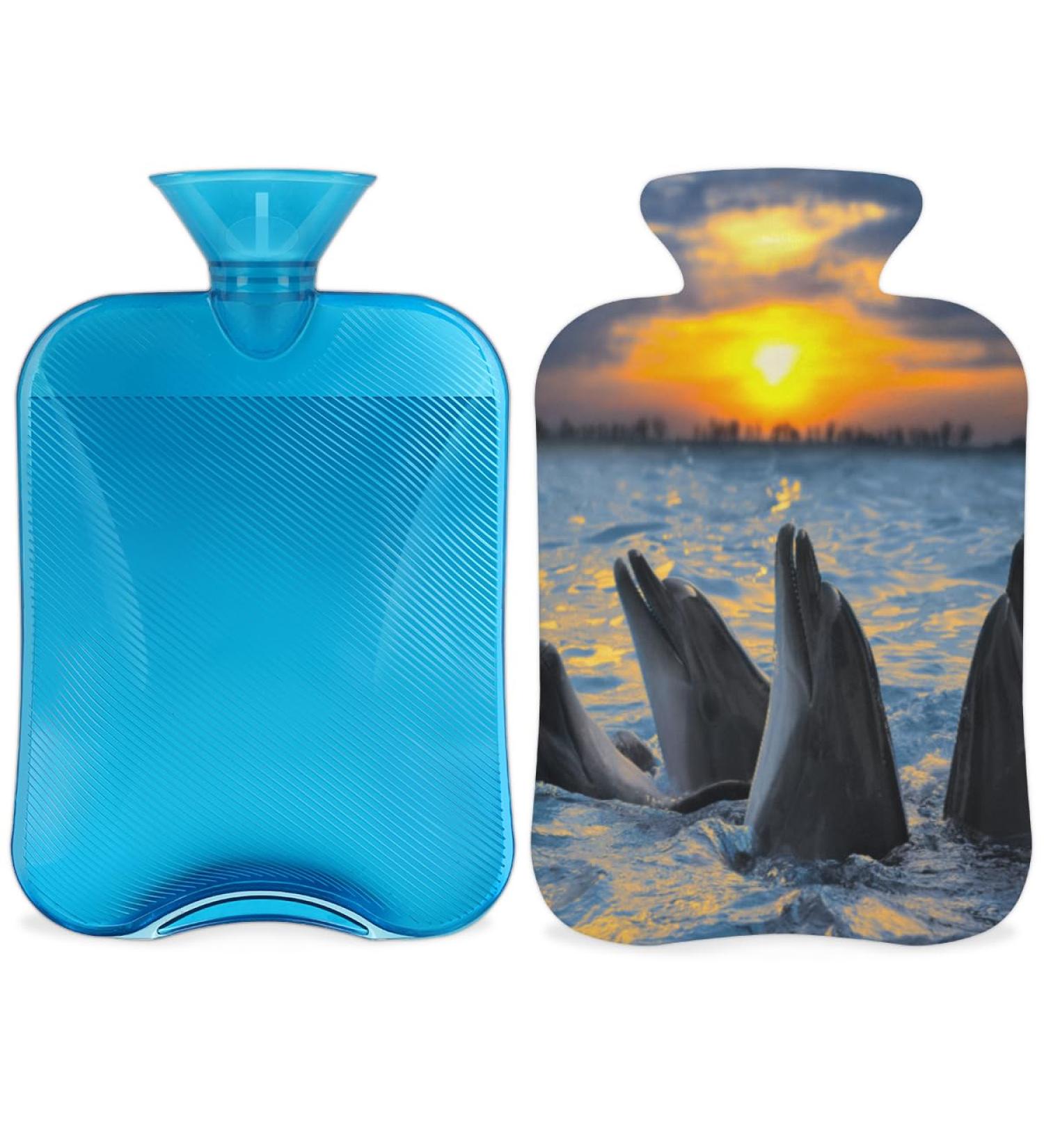 Dolphin Heat Bottle with Fluffy Cover - 2L Large Capacity Water Bag for Cozy Nights & Pain Relief | Ideal for Back Neck & Shoulders - Buy Online on GoSupps.com