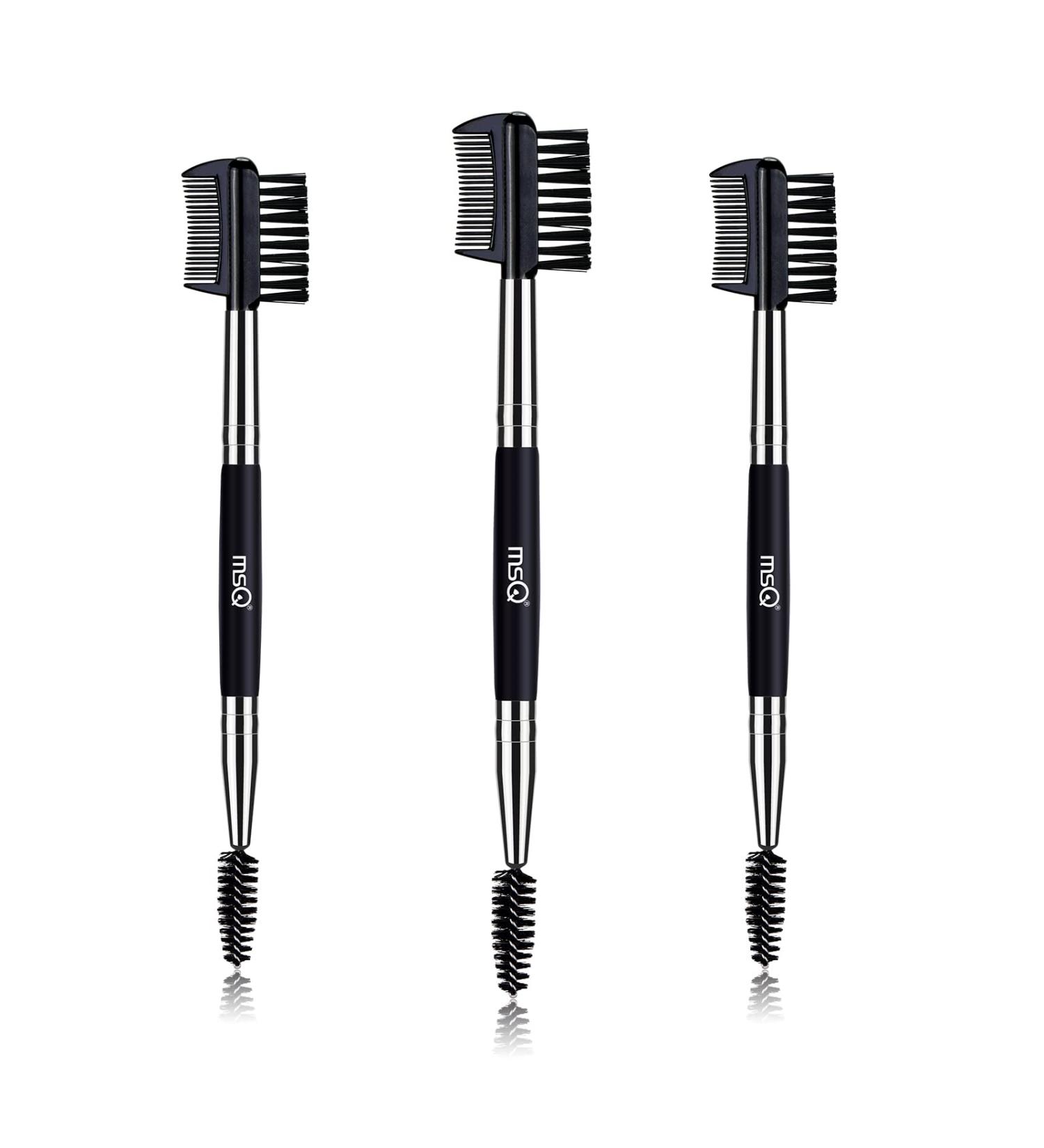 MSQ 3-Piece Eyebrow Brush Set - 2-in-1 Double-Sided Eyelash Comb & Mascara Applicator for Women - Premium Makeup Tools in Black - Buy Online on GoSupps.com
