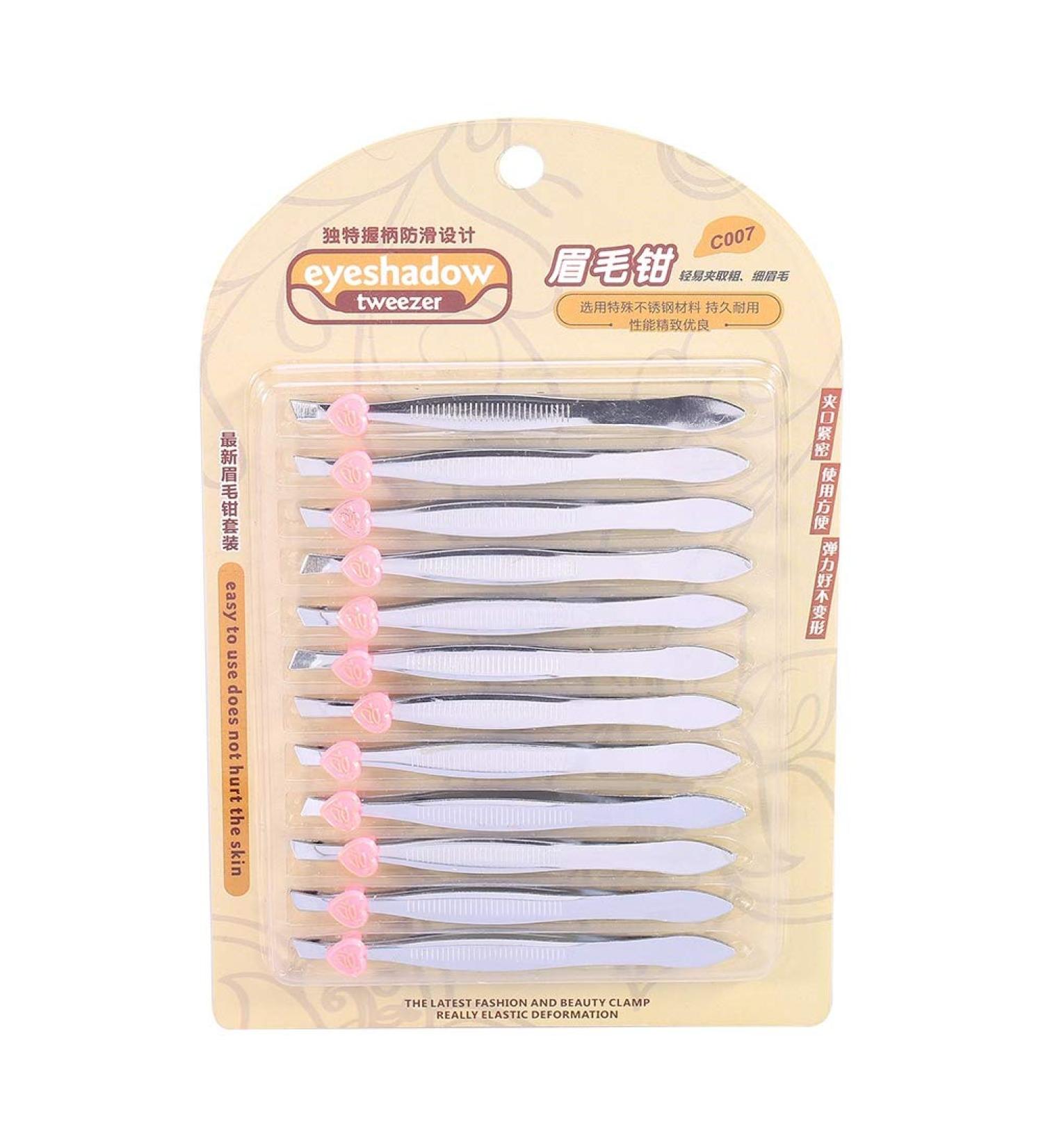 SunshineFace 12pcs Stainless Steel Slant Tweezers - Eyebrow Shaping & Hair Removal Makeup Tool - International Shipping Available - Buy Online on GoSupps.com