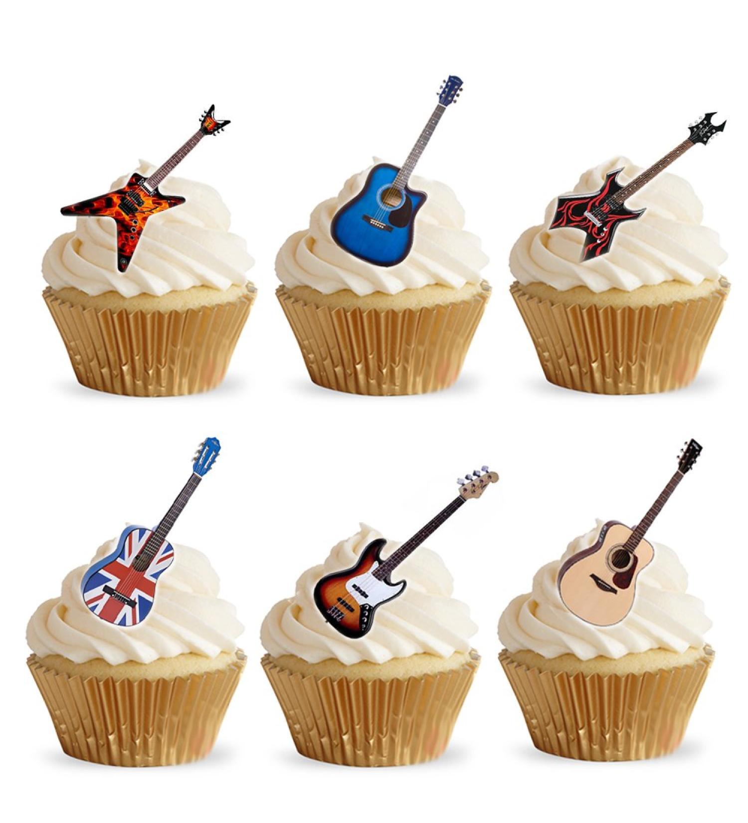 28 Stand Up Acoustic Rock Guitar Themed Edible Wafer Paper Cake Toppers Decorations