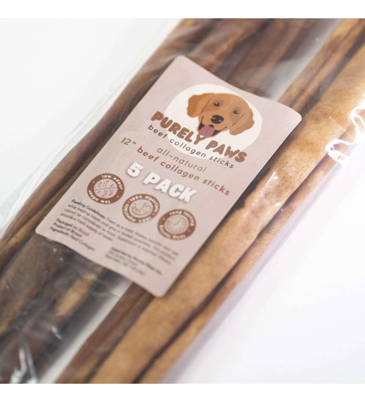 Purely Paws All-Natural Beef Collagen Sticks - Safe Digestible Dog Chews - Long-Lasting Low-Odour Rawhide Free (12 Inch 5 Count) 12 (5 Pack) - Buy Online on GoSupps.com